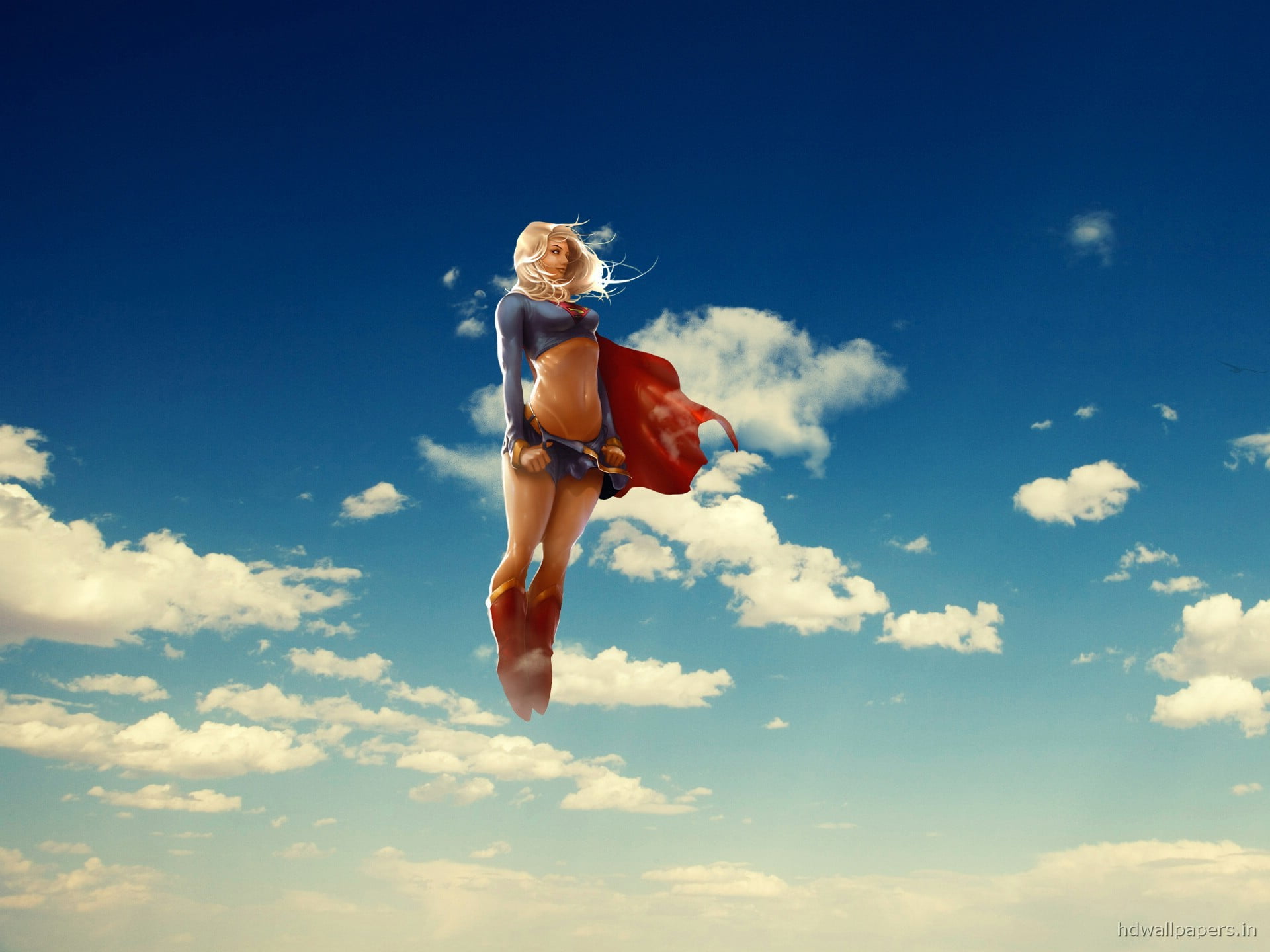 Super Woman wallpaper, Supergirl, sky, clouds, anime, flying