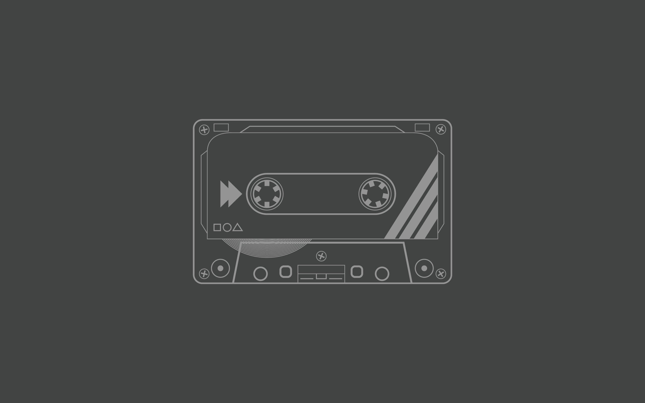 gray cassette tape illustration, artwork, minimalism, audio, music