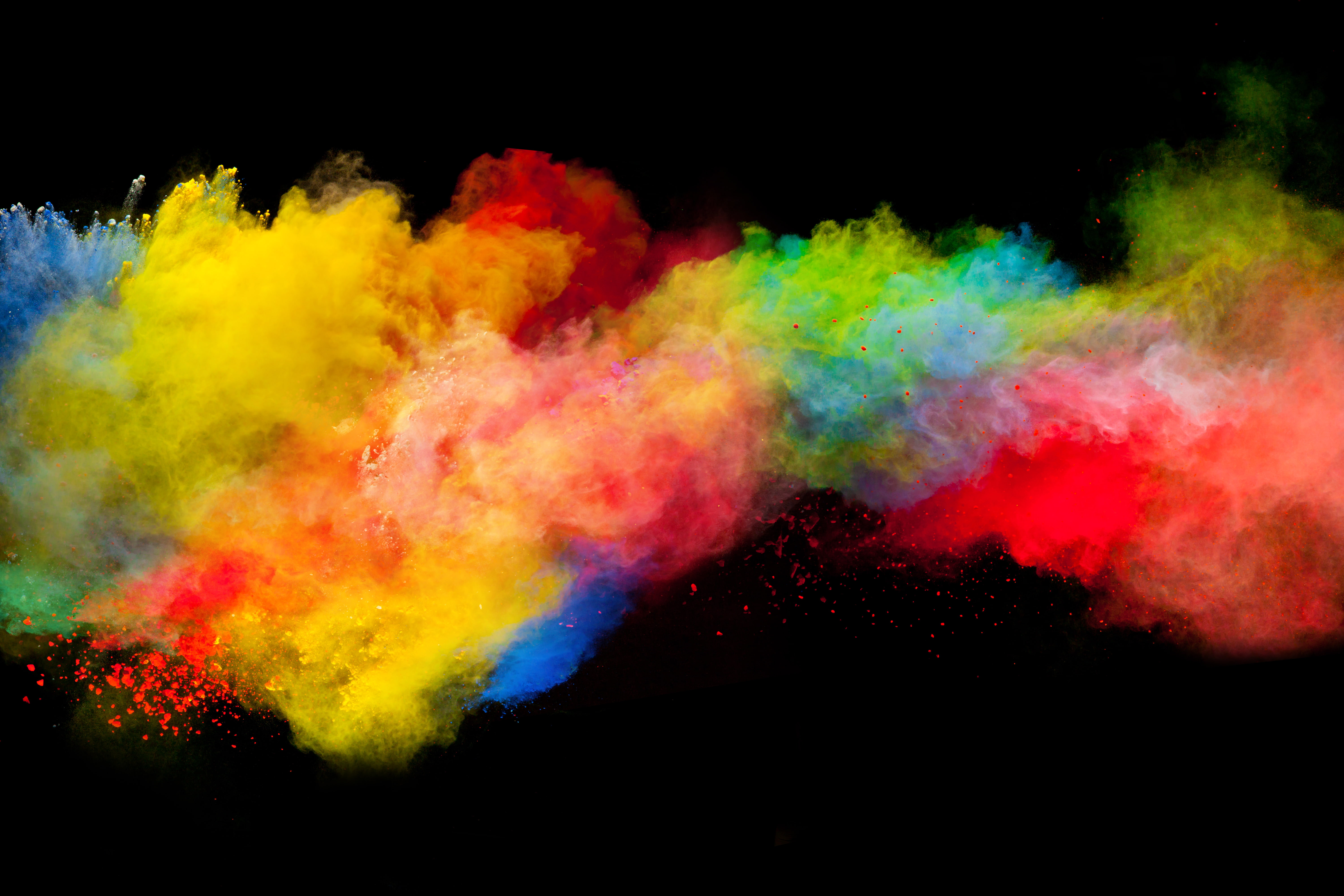 powder explosion, splashes, colorful, multi colored, studio shot