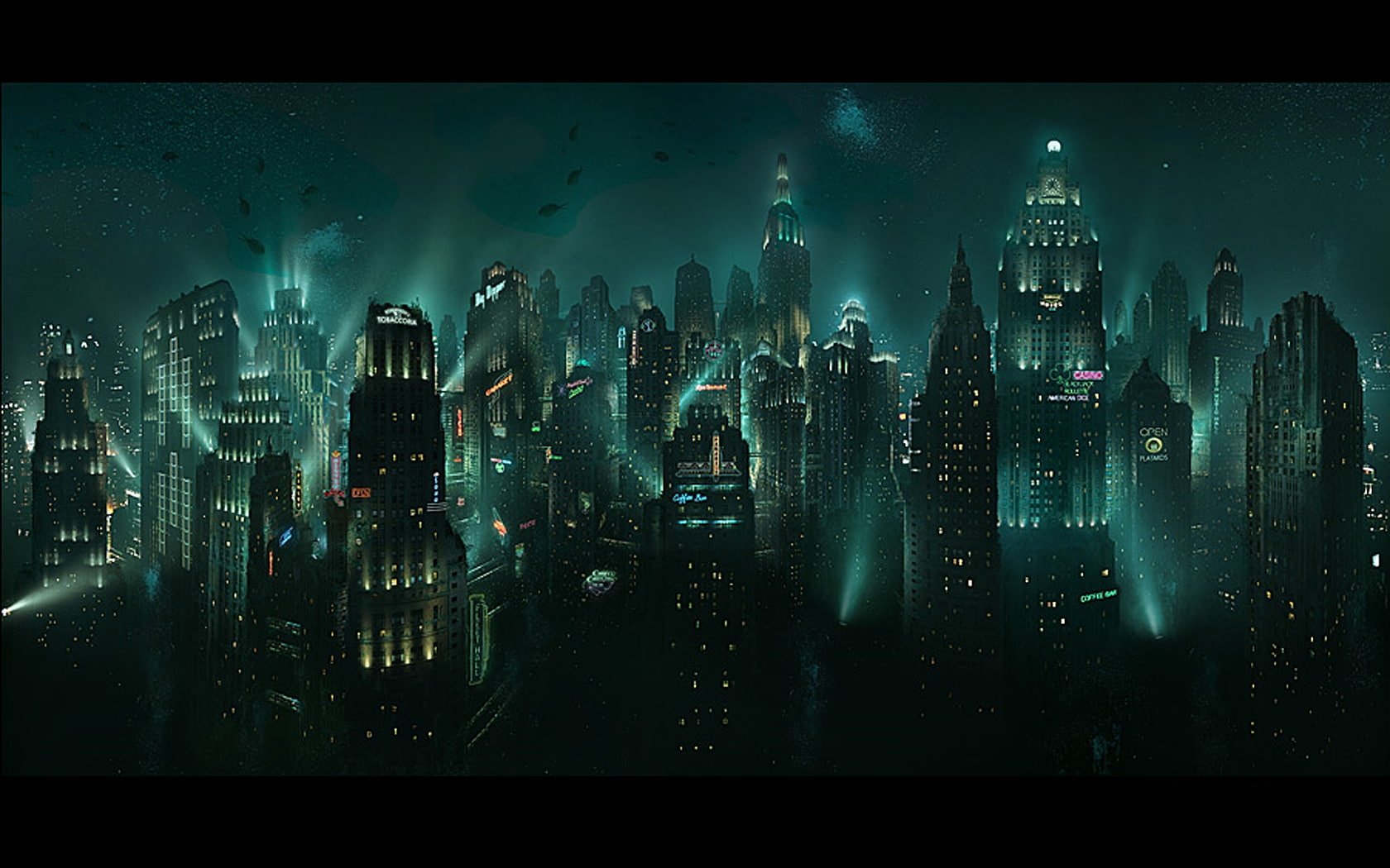 cityscapes bioshock rapture buildings 1680x1050  Video Games Bioshock HD Art