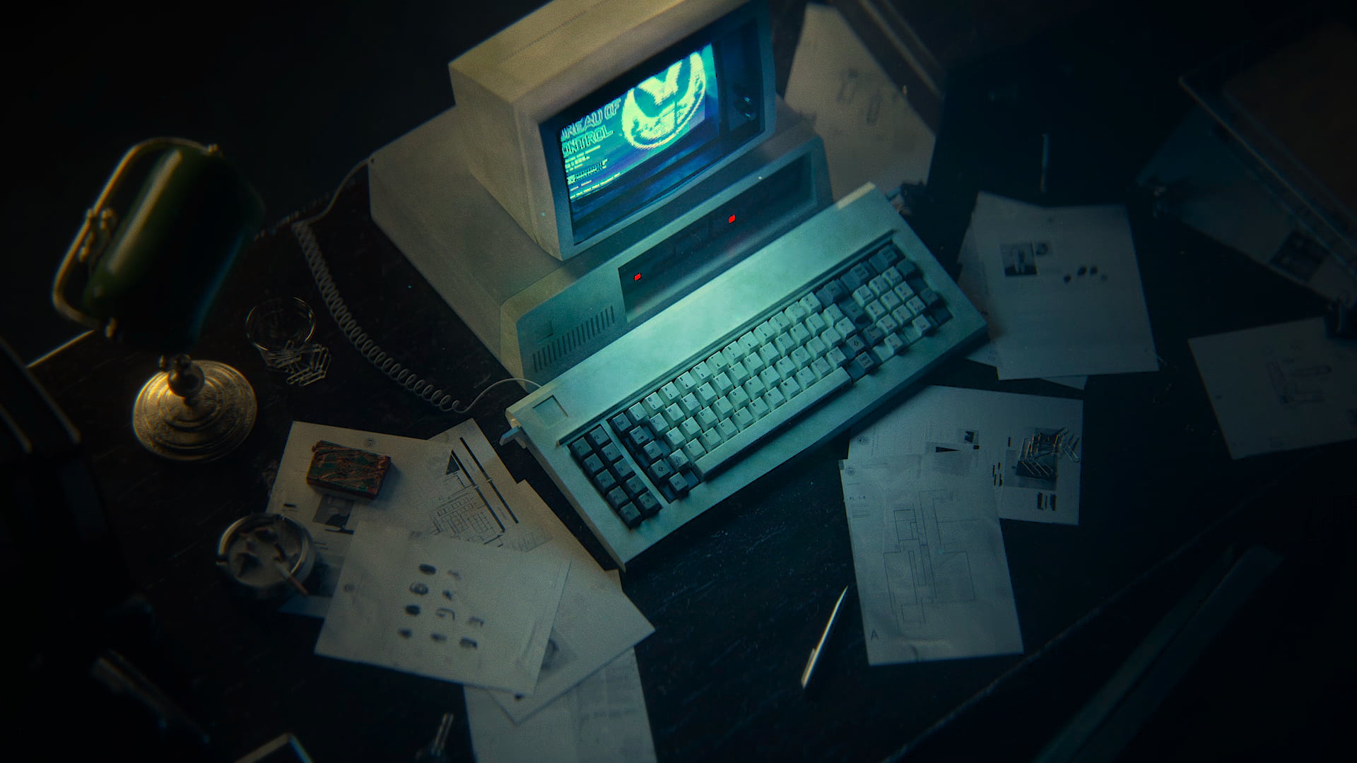 Control, computer, table, notes, keyboards, screens, cigarettes