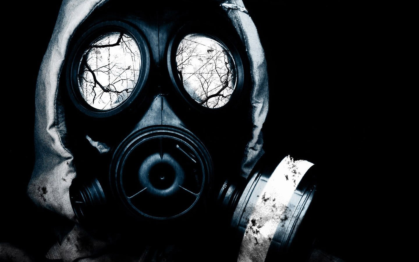 black gas mask, gas masks, abstract, radioactive, indoors, close-up