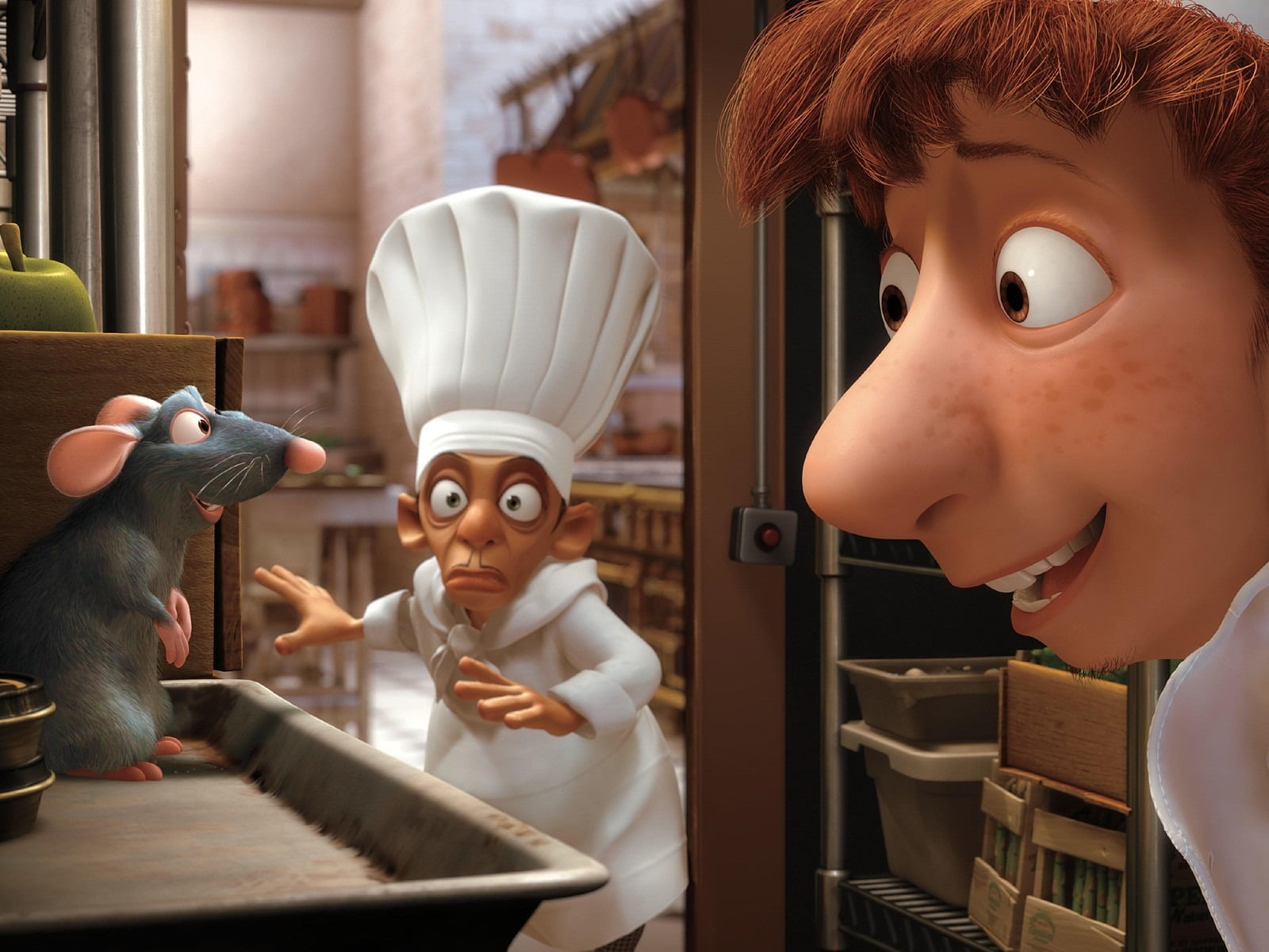 Ratatouille wallpaper, situation, cartoon, pantry, Remy, Linguini