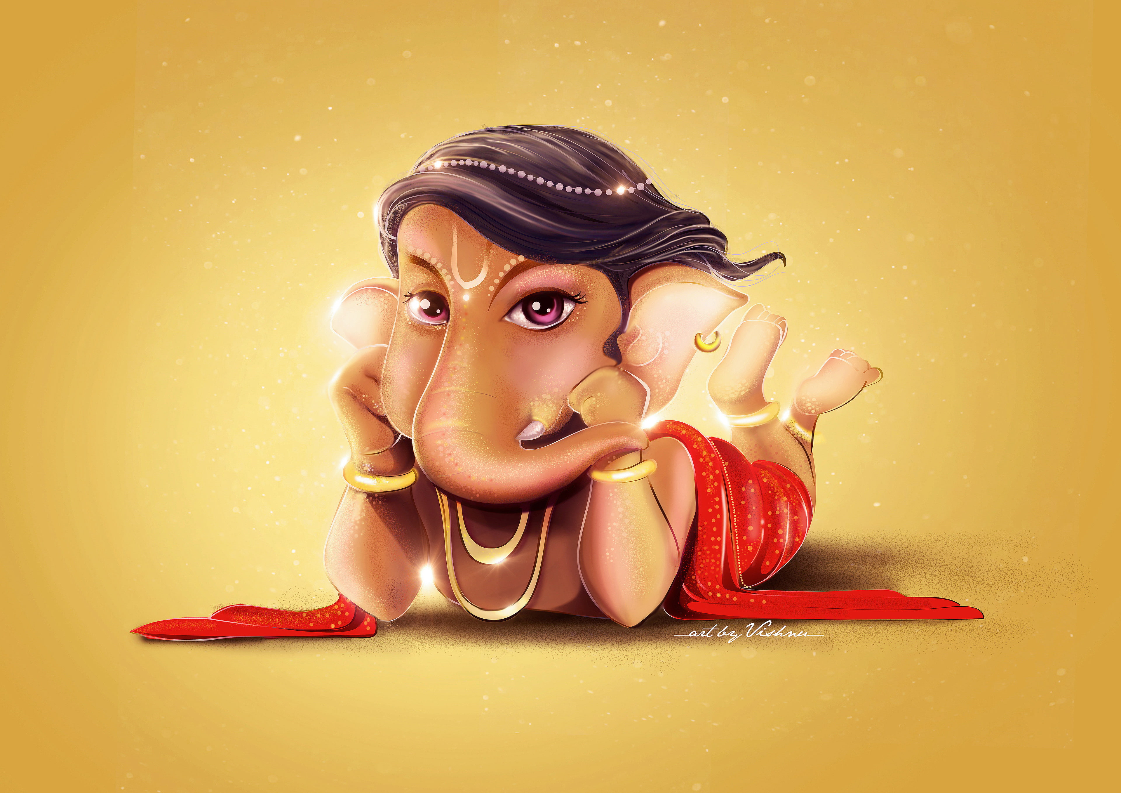 Lord Ganesha, Cute, digital art, HD, 4k, Ganesh chaturthi