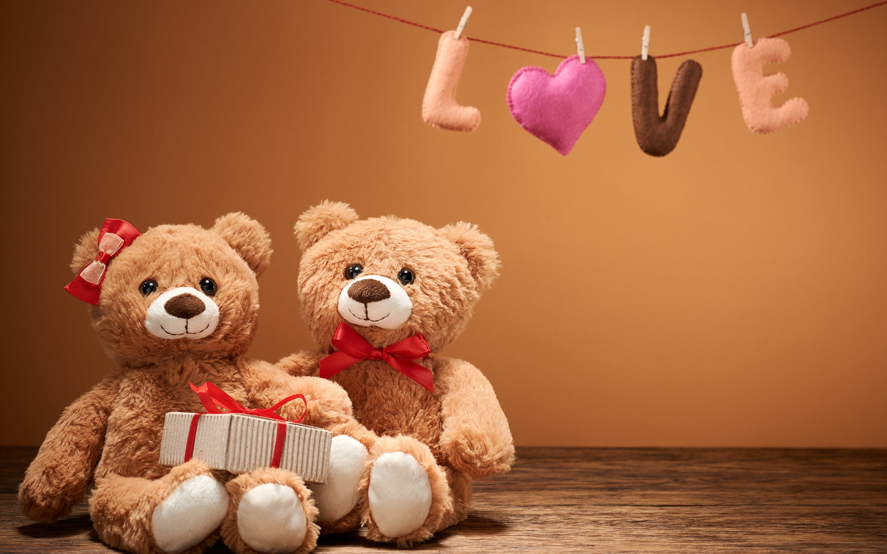 Love Sweet Heart Romantic Teddy, two brown bear plush toys, teddy bear