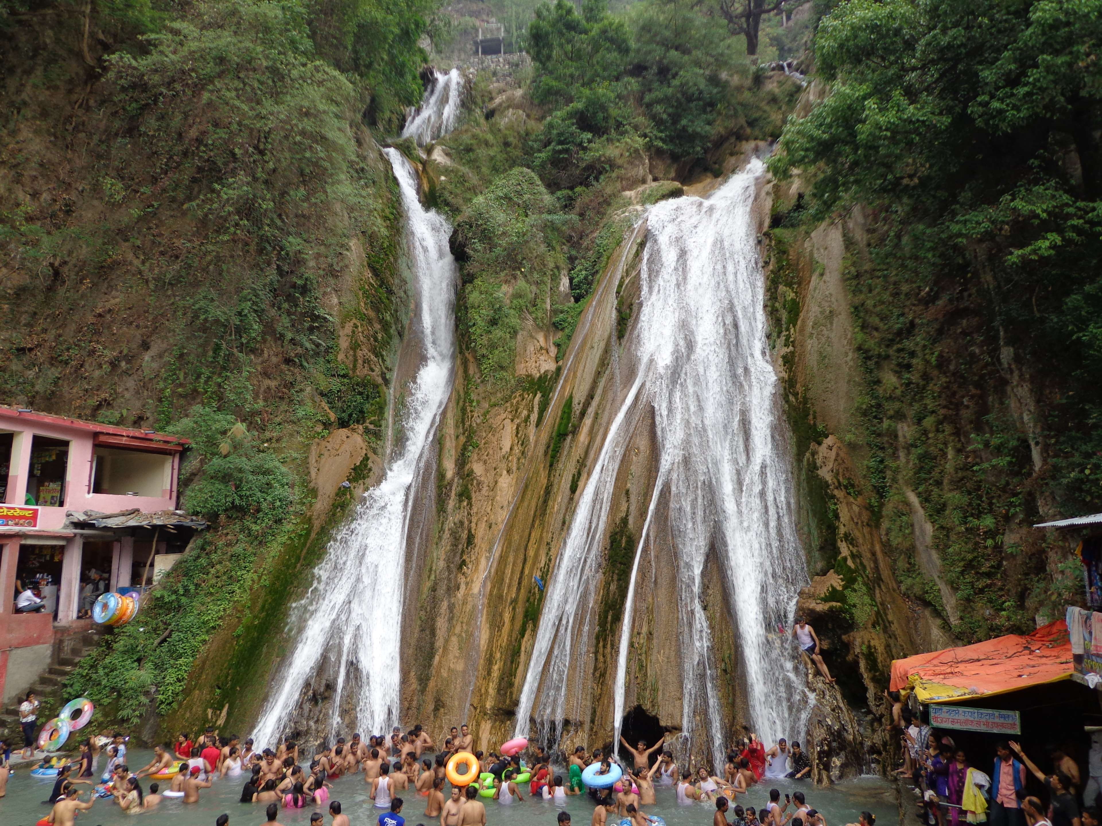 india, kempty falls, mussoorie, uttarakhand, waterfall, group of people