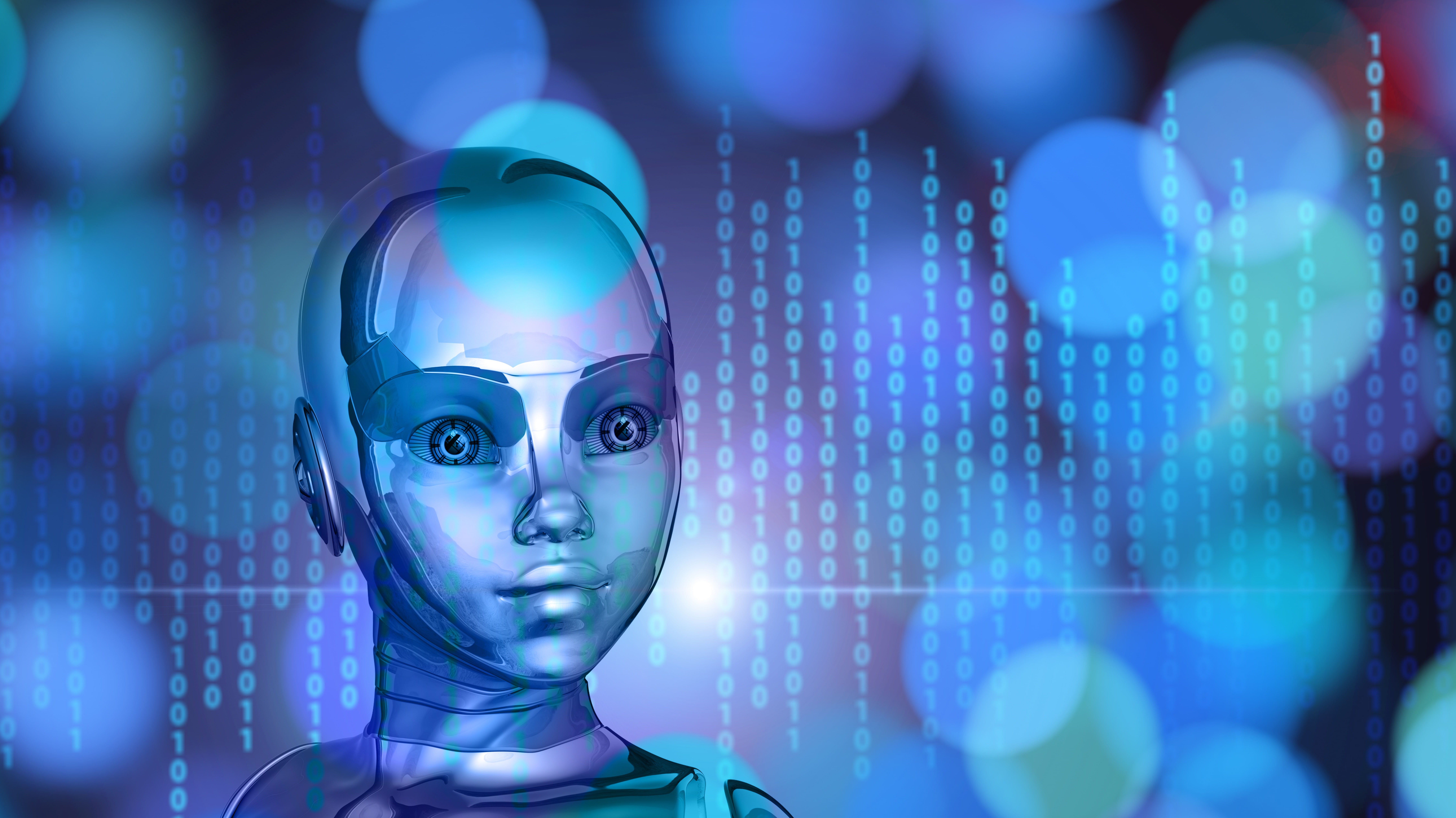 robot, cyborg, binary code, face, metal