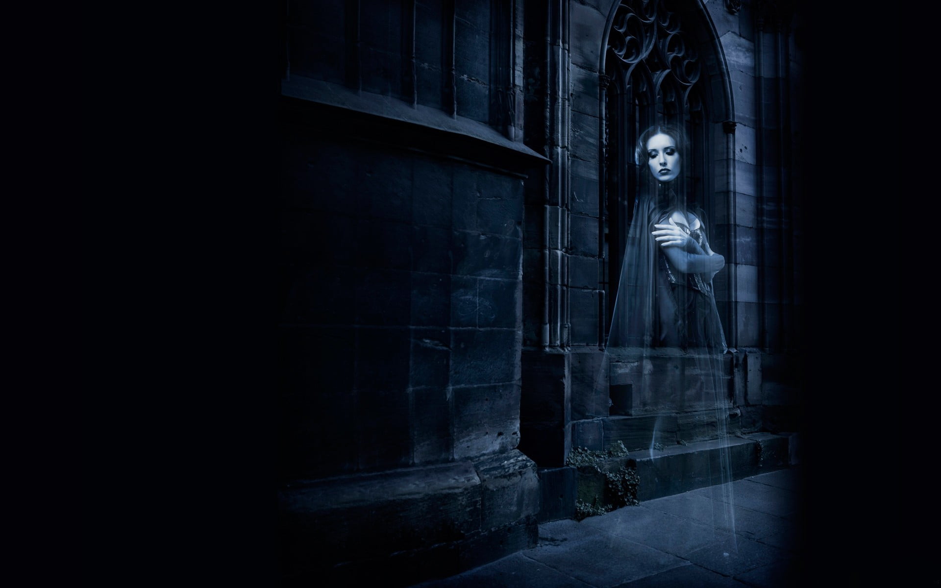 women's black coat, fantasy art, ghosts, fear, horror, spooky