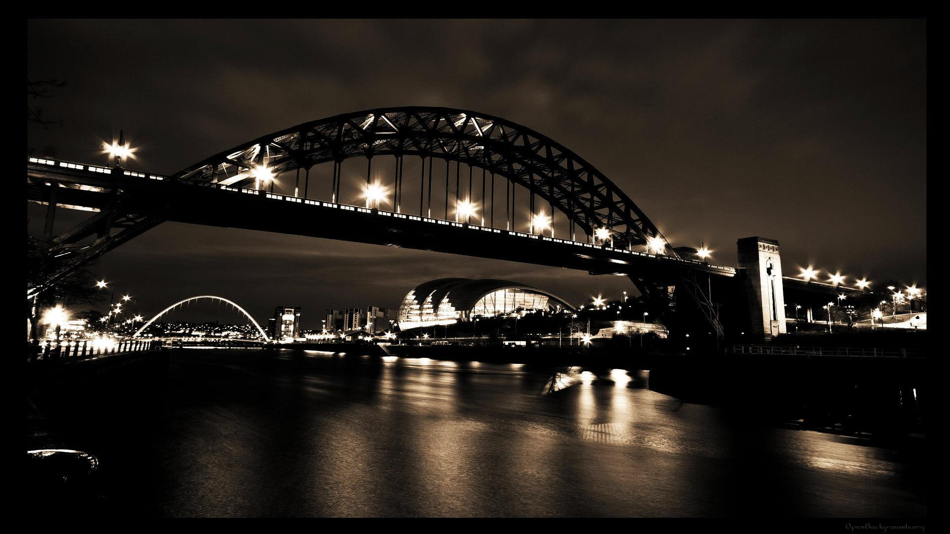 Lovely Tyne Bridge In Newcastle Engl, lights, river, bridges