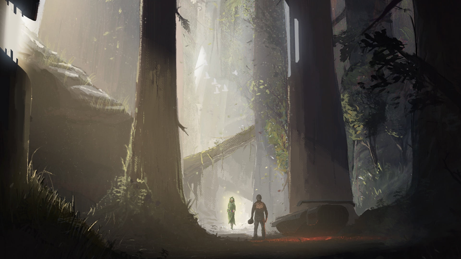 artwork, forest, trees