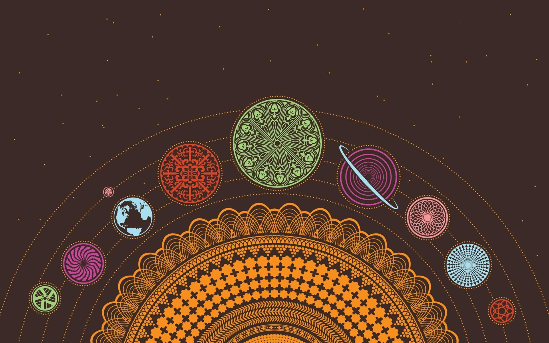 Artistic solar system, solar system illustration, vector, 1920x1200