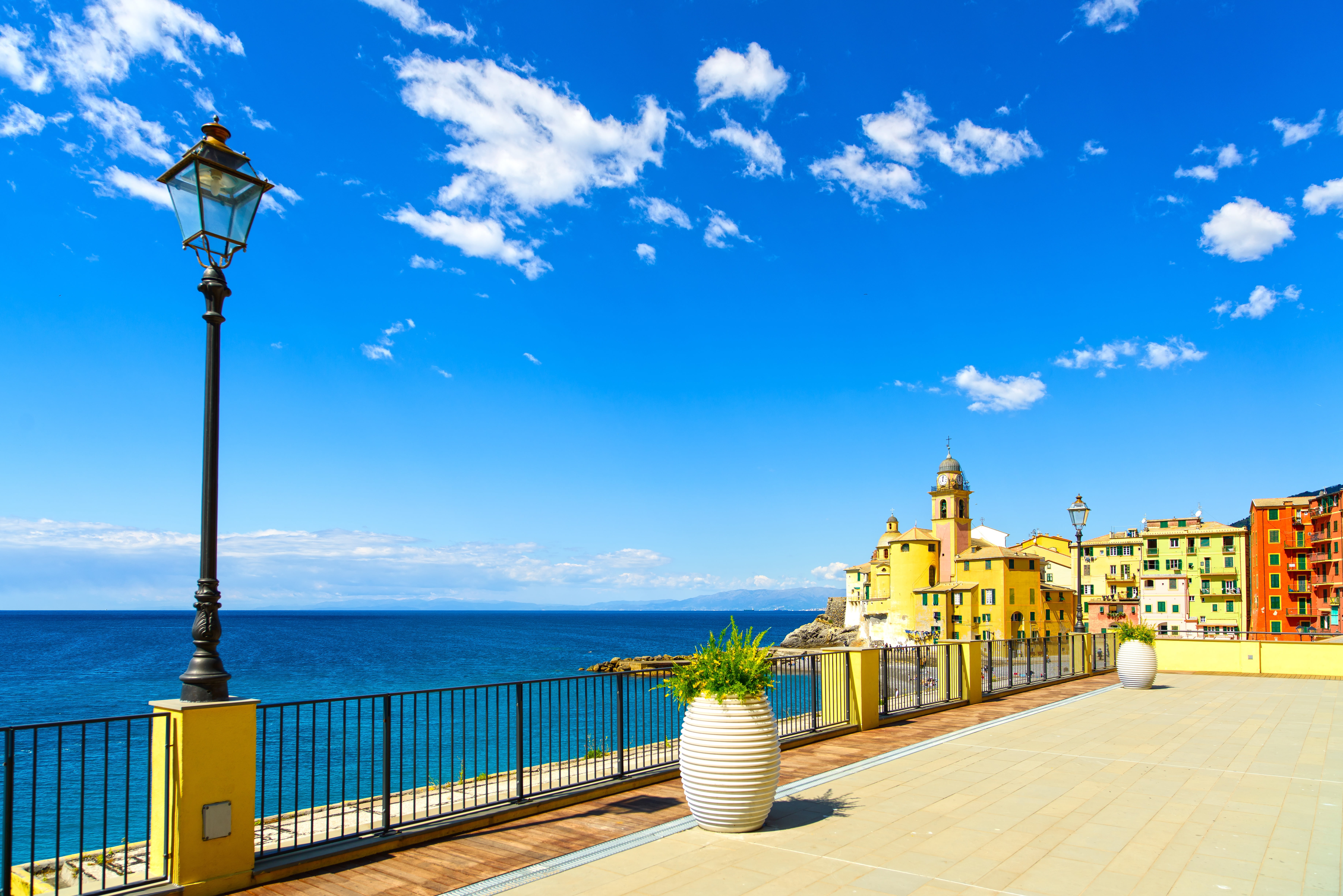 sea, beach, shore, Italy, promenade, travel, Camogli, Liguria