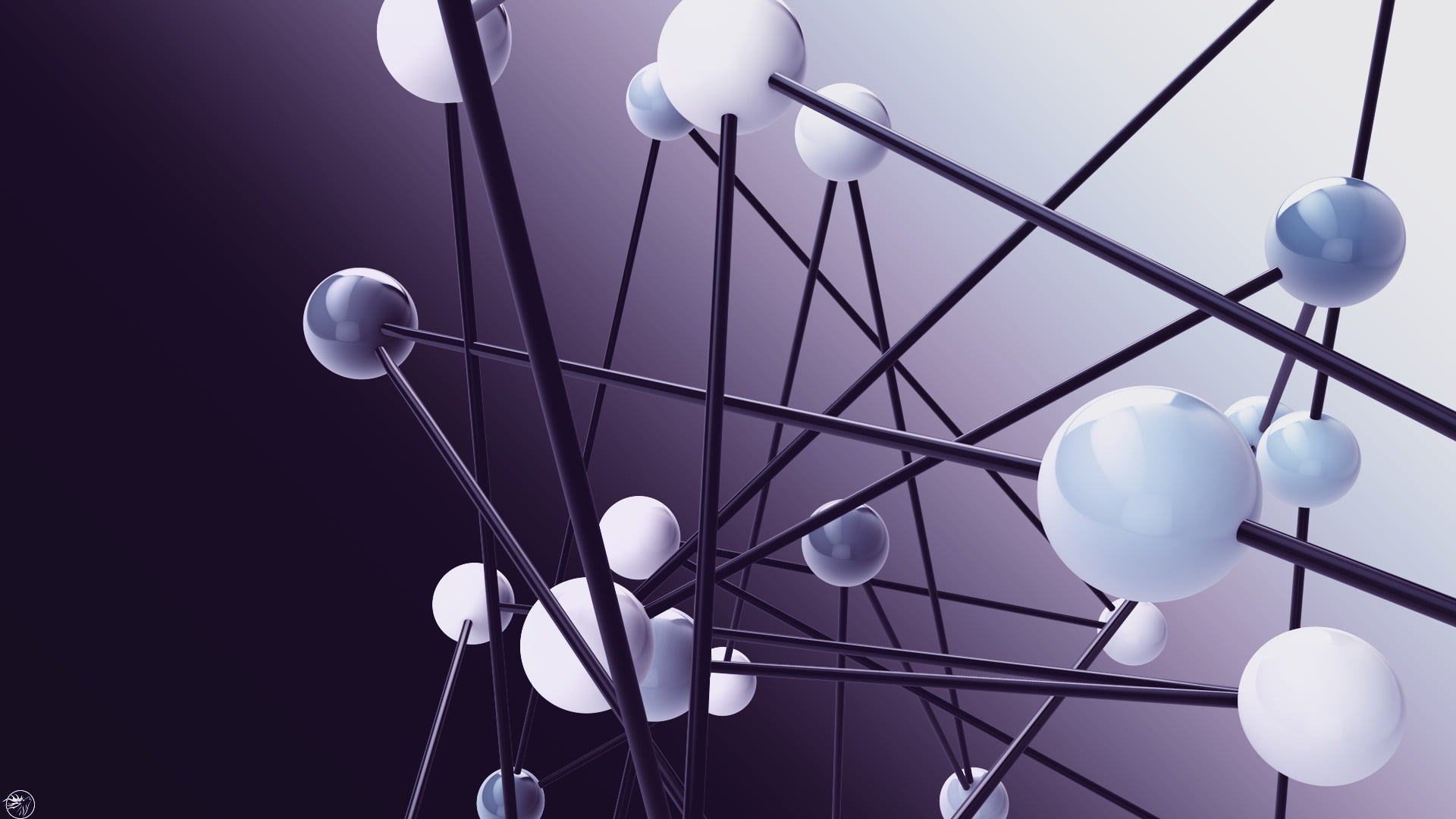 black and white ball digital wallpaper, abstract, 3D, molecular models