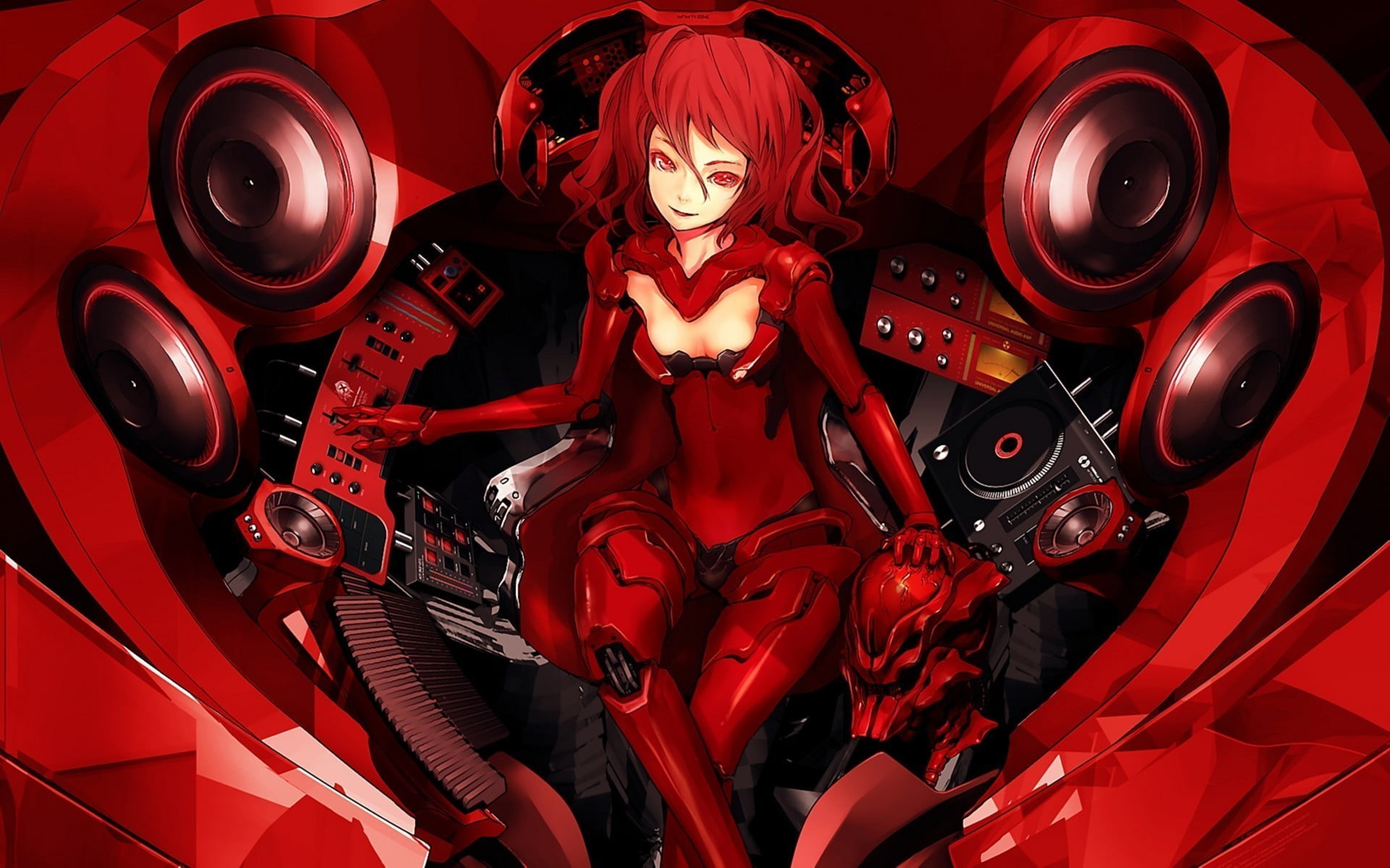 red haired girl anime character, artwork, fantasy art, cyborg