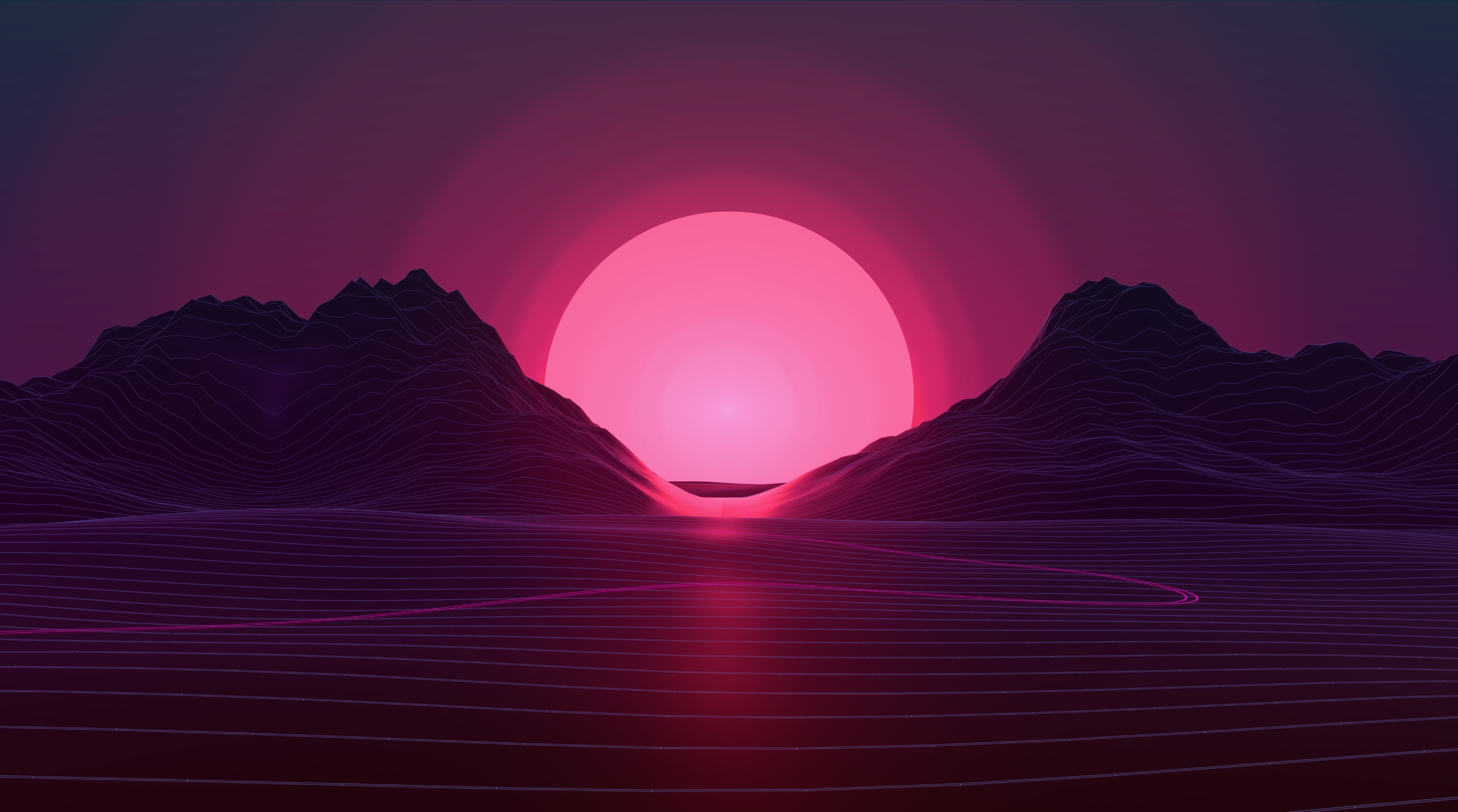 Synthwave Background, Music, Sunrise, Abstract, Sunset, Pink