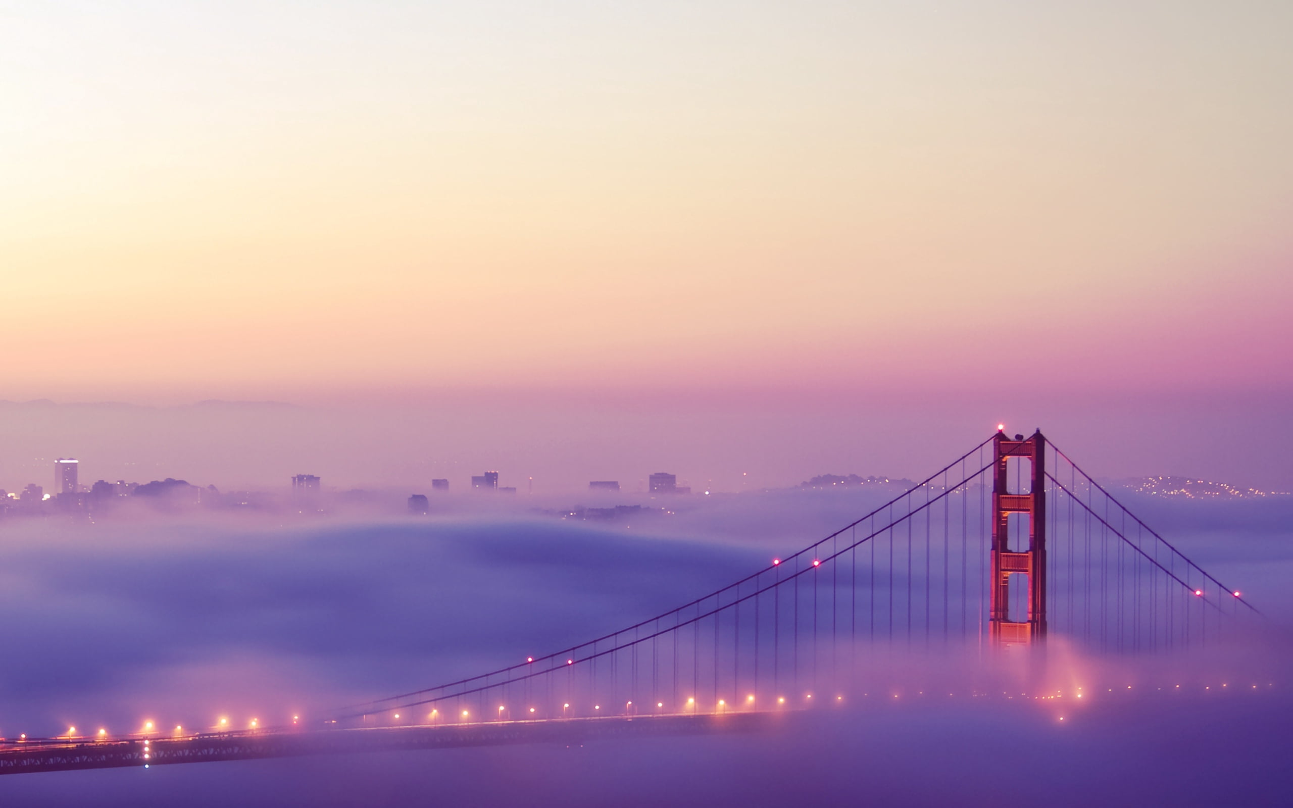 Golden Gate Bridge, California San Francisco, fog, lights, famous Place