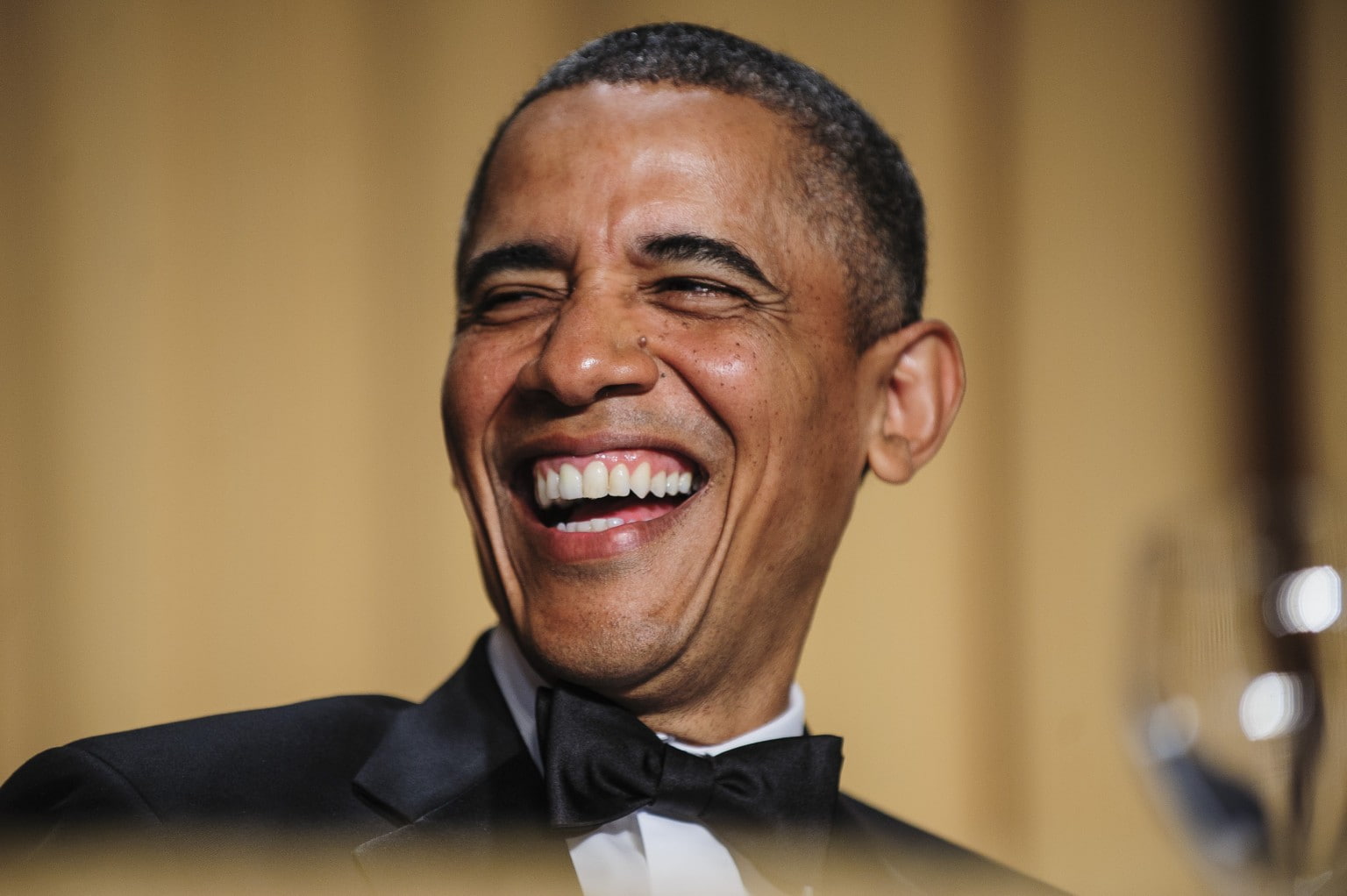 Barack Obama, tuxedo, bow-tie, headshot, portrait, smiling