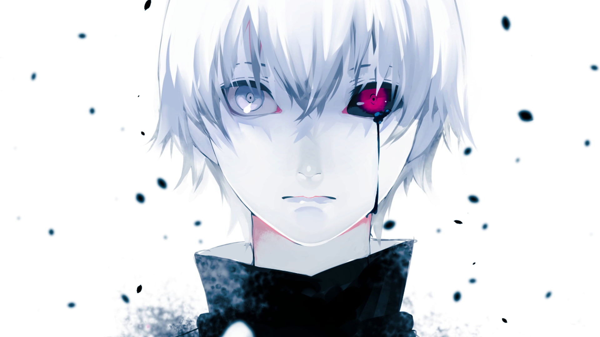 anime, heterochromia, Tokyo Ghoul, crying, Kaneki Ken, simple background