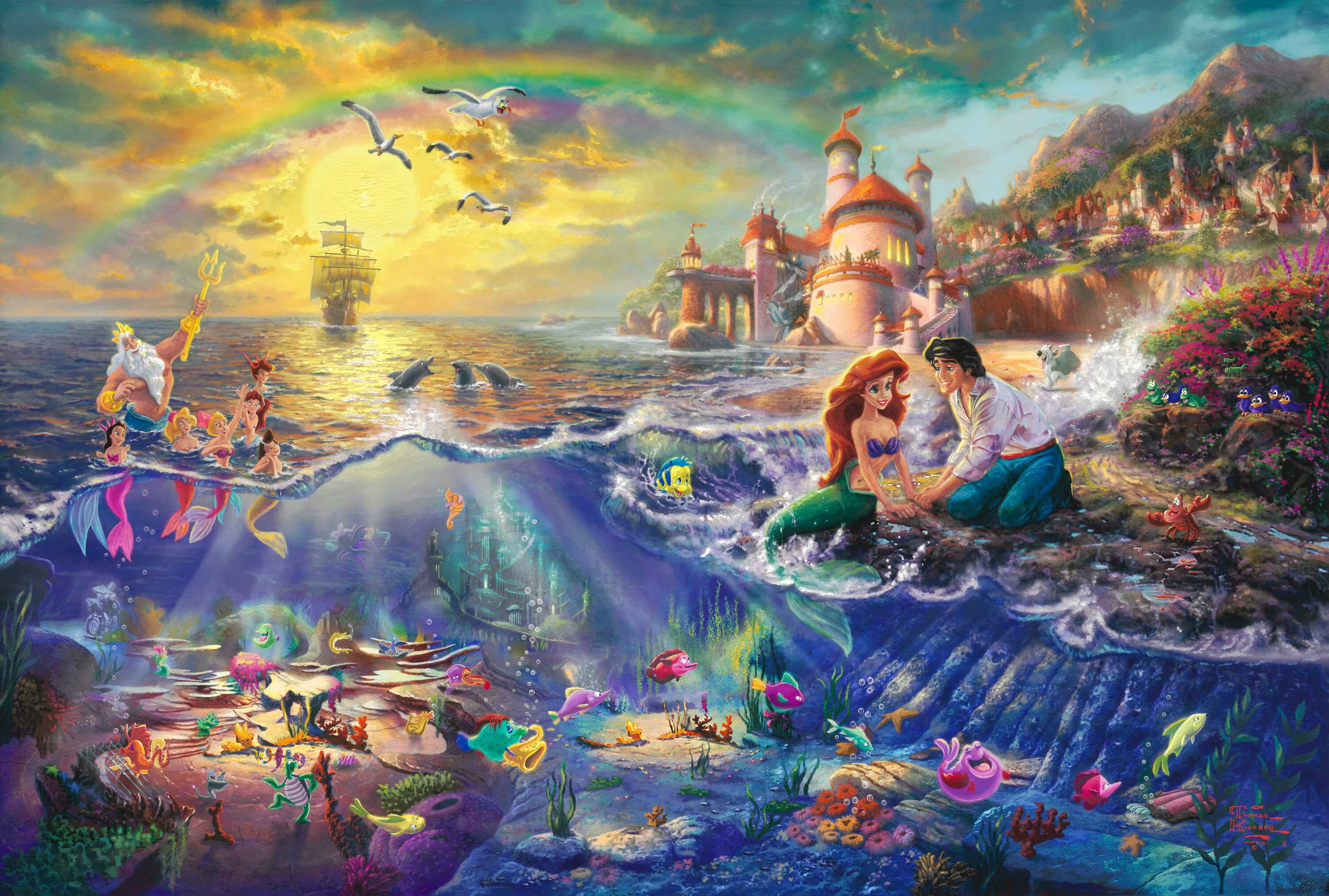 Disney Little Mermaid wallpaper, castle, cartoon, rainbow, sail