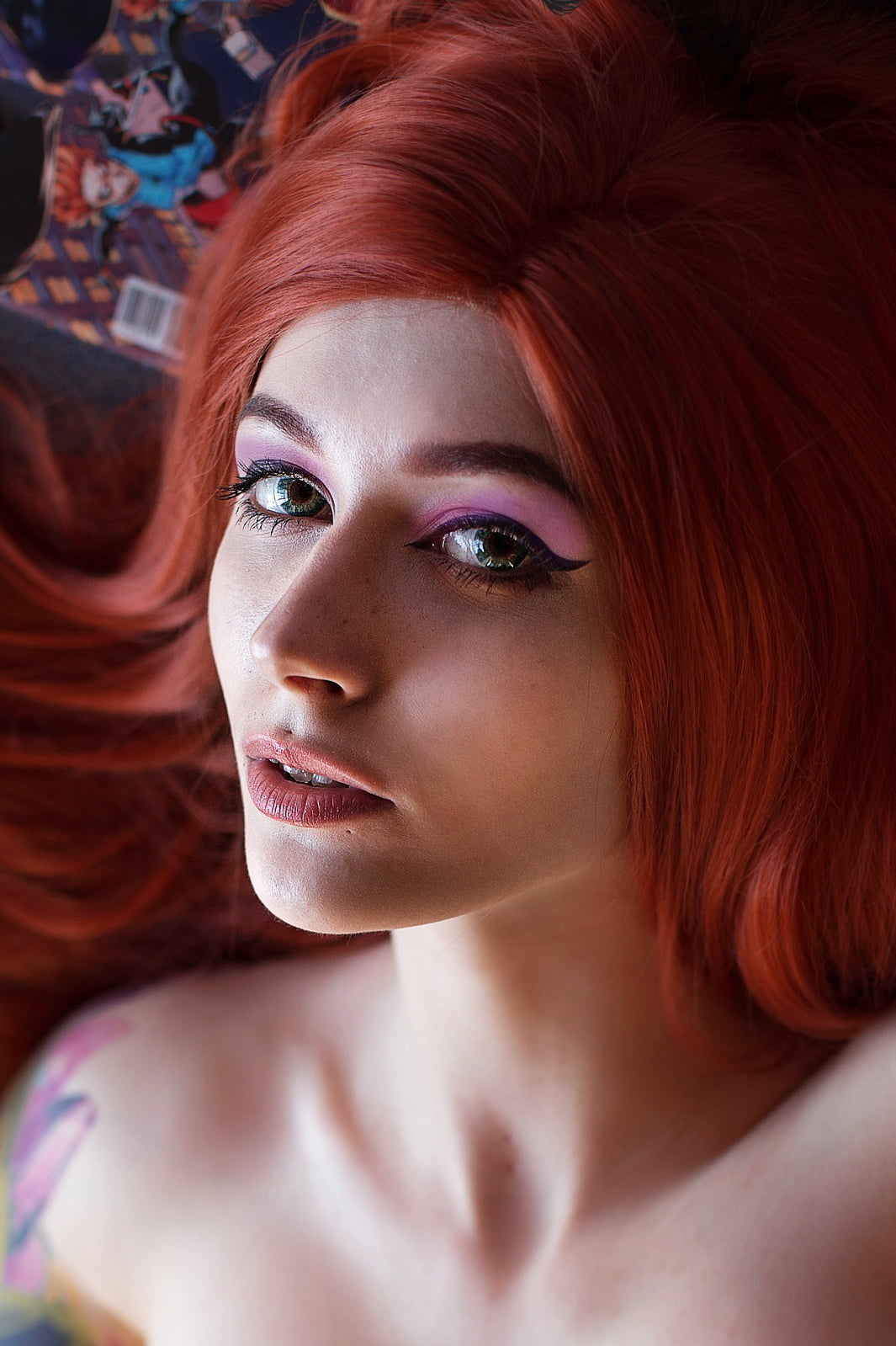 portrait, Lure Suicide, redhead, make up, women, mouth, pink