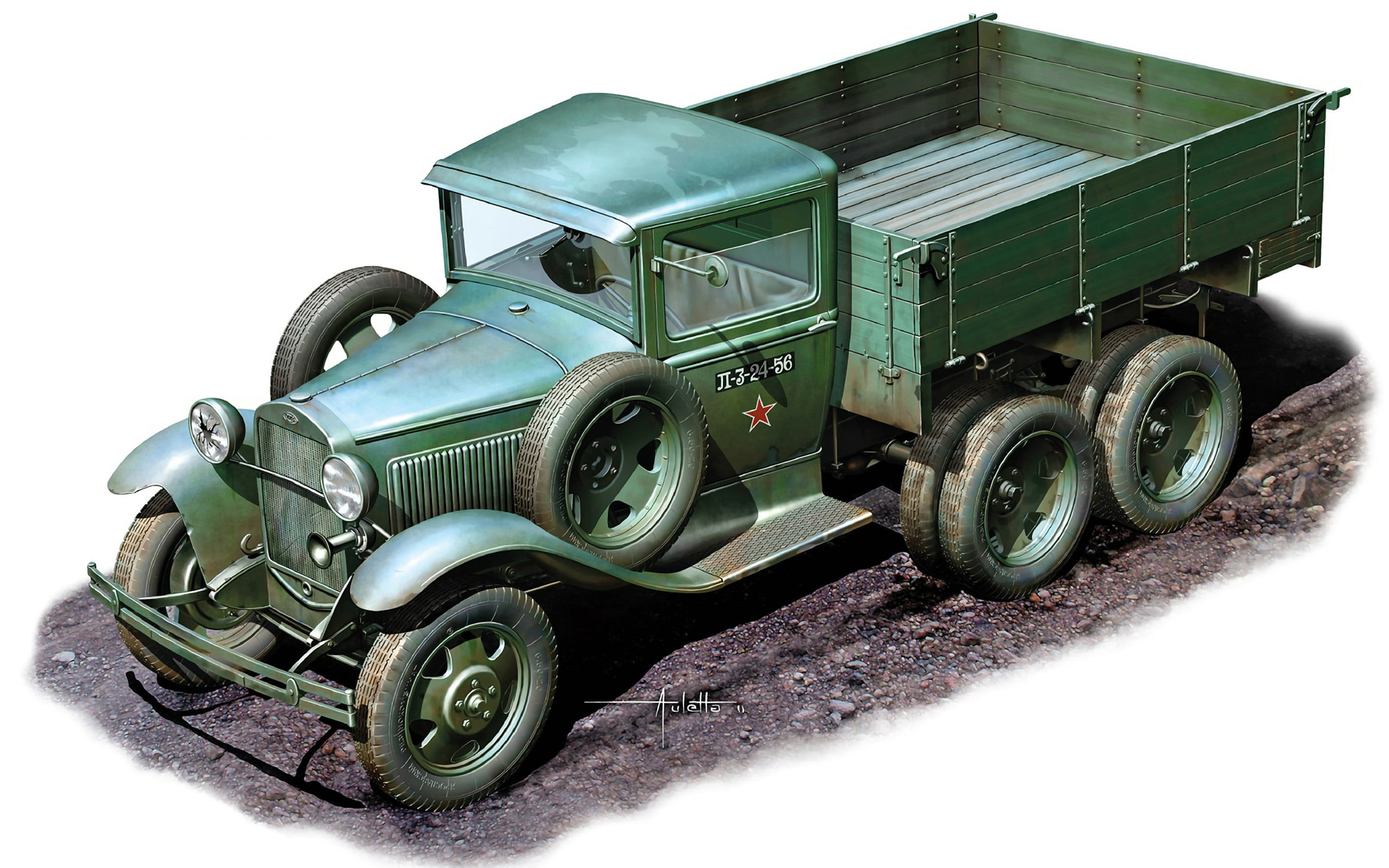 green dump truck, model, art, car, WWII, create, army, Soviet
