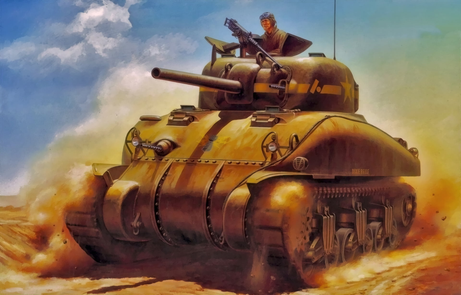 Free download | HD wallpaper: art, painting, tank, ww2, M4A1 Sherman ...