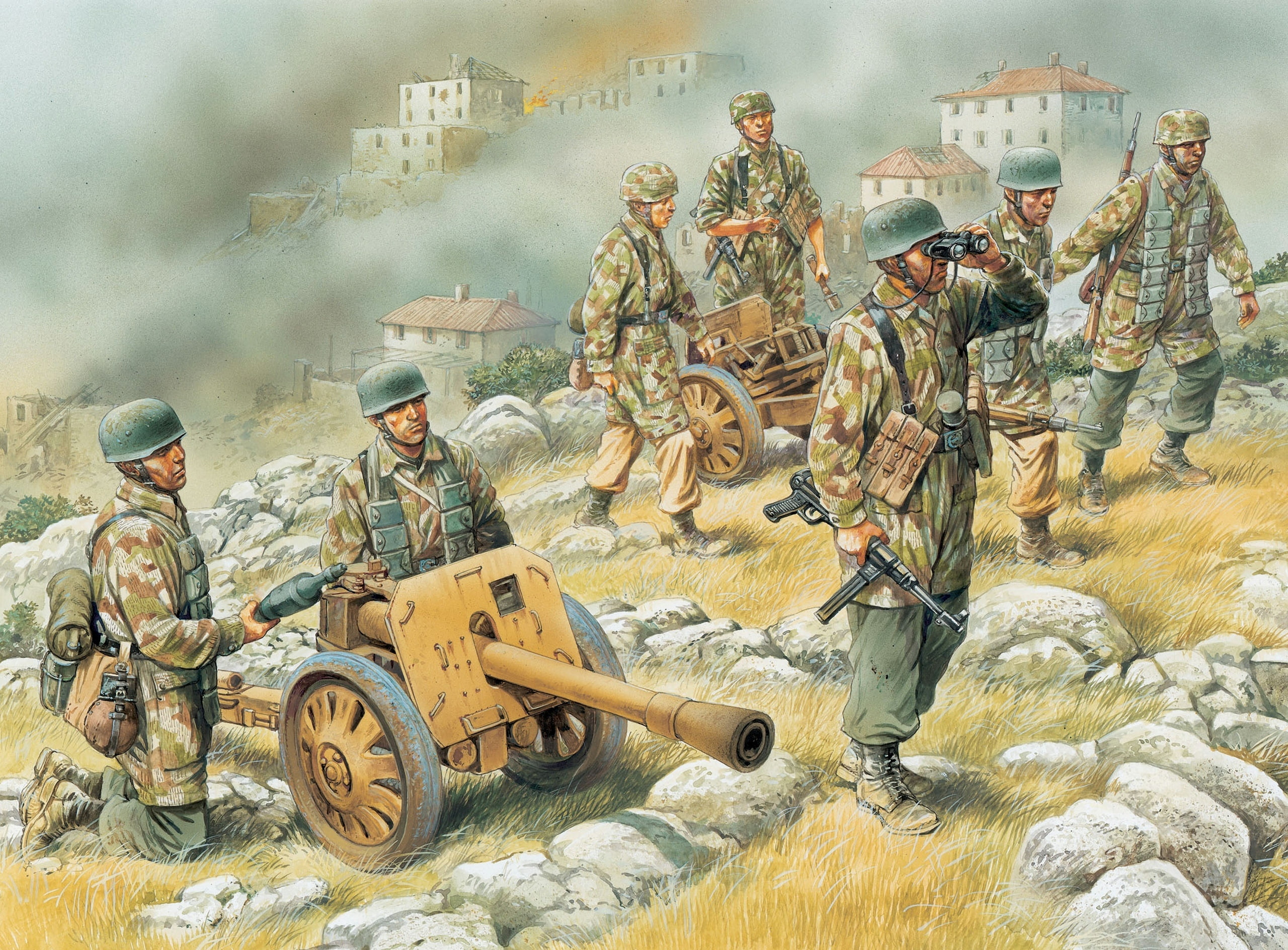 figure, art, gun, against, infantry, WW2, German, tanks, anti-tank