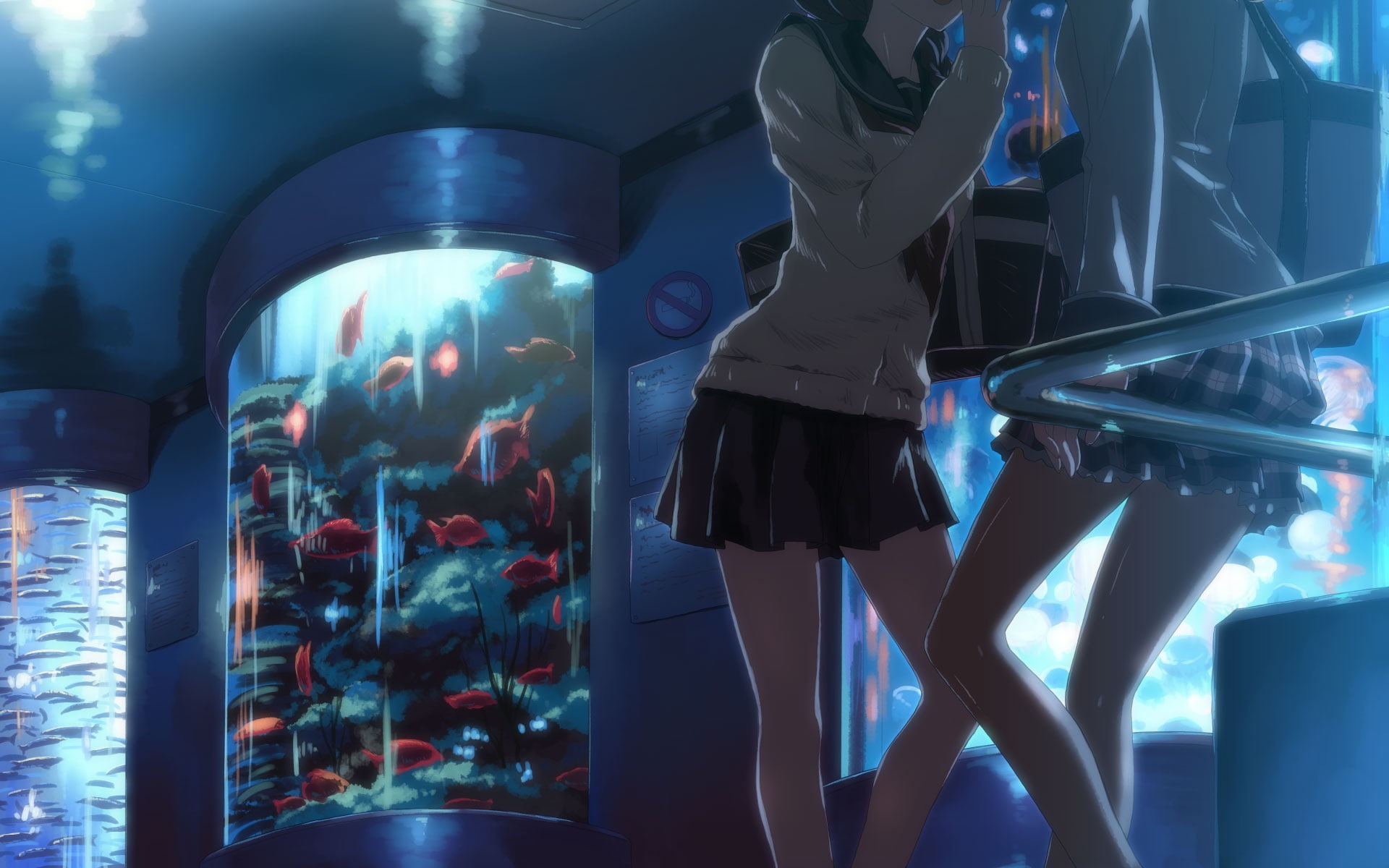 fish, anime girls, original characters, school uniform, legs