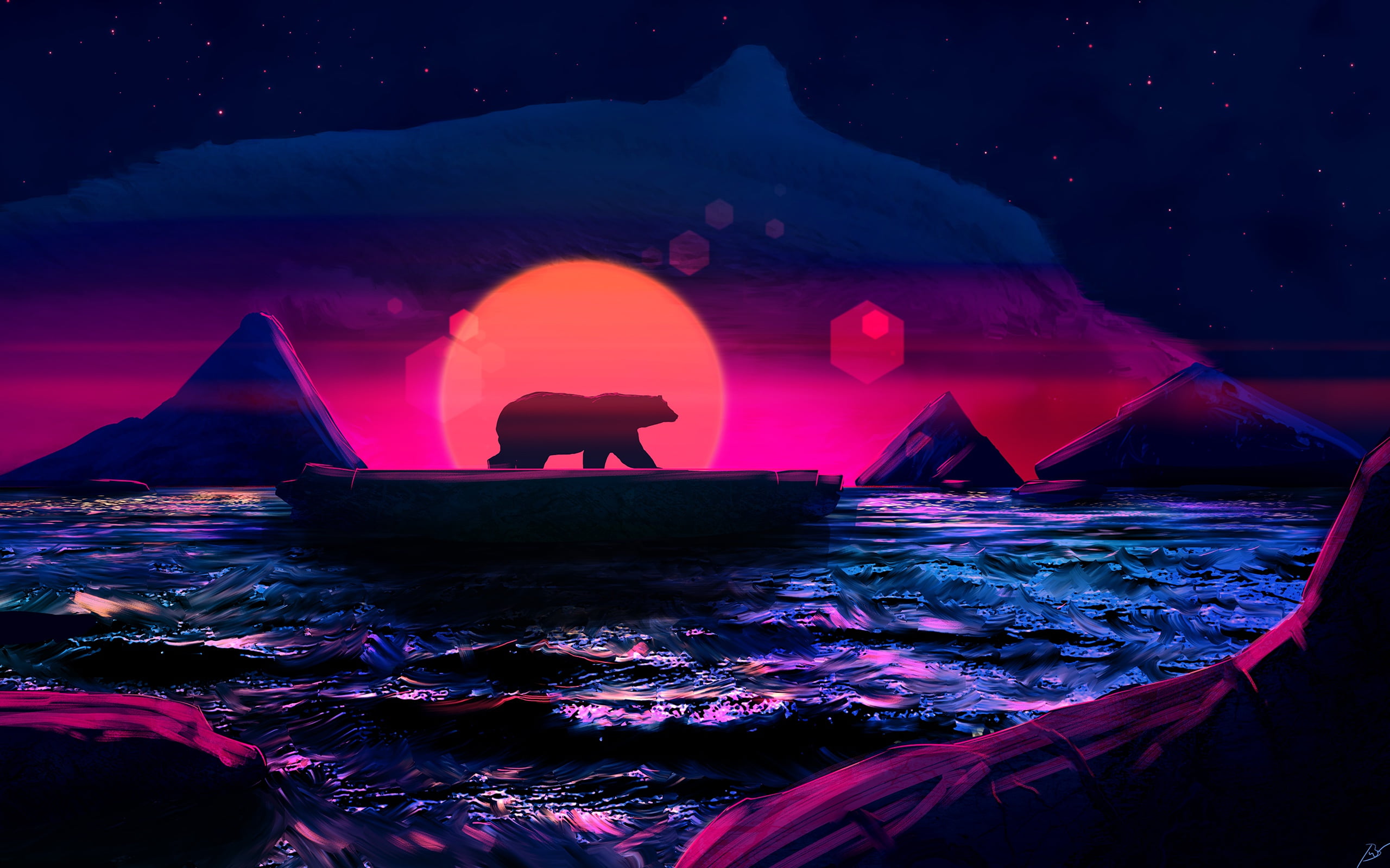 digital art, polar bears, Arctic, nature, sea, sky, artwork