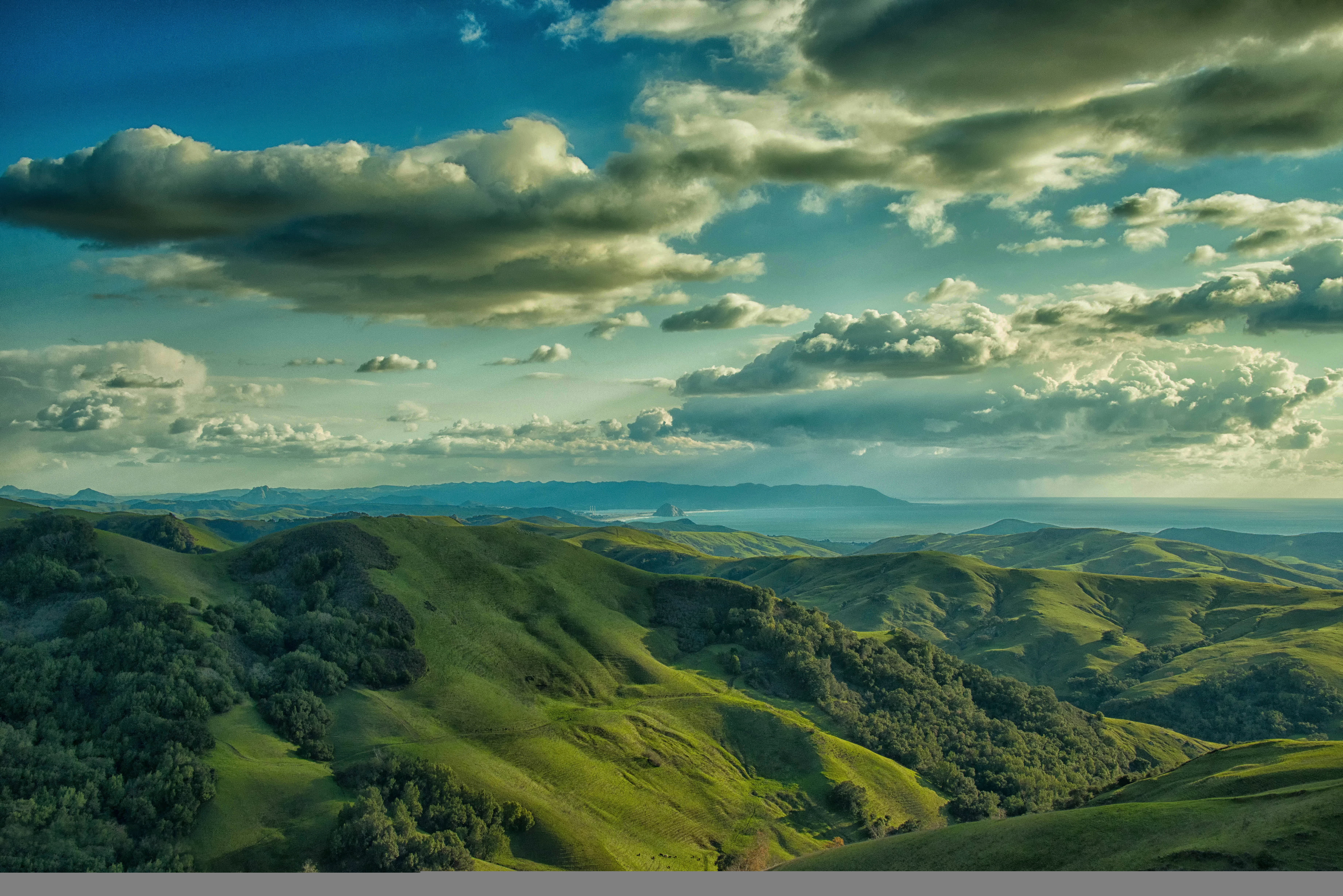 green mountains, the sky, clouds, hills, Cambrian Hills, Morro Bay