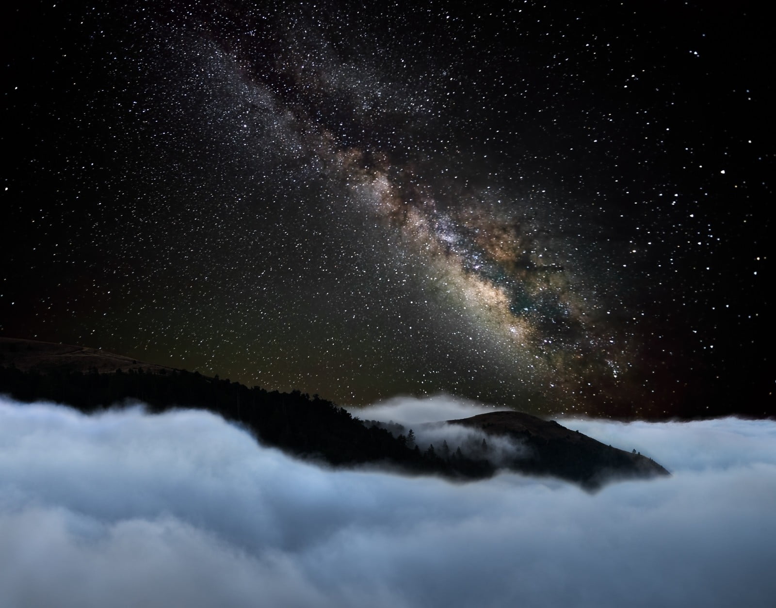nebula stars, nature, landscape, starry night, mountains, mist