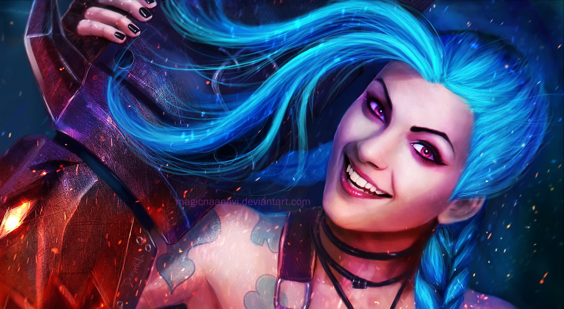Jinx the Loose Cannon - League of Legends, blue-haired anime character wallpaper