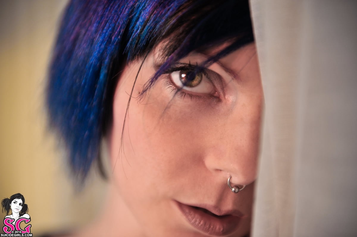 Suicide Girls, Riae Suicide, nose rings, blue hair, women, model