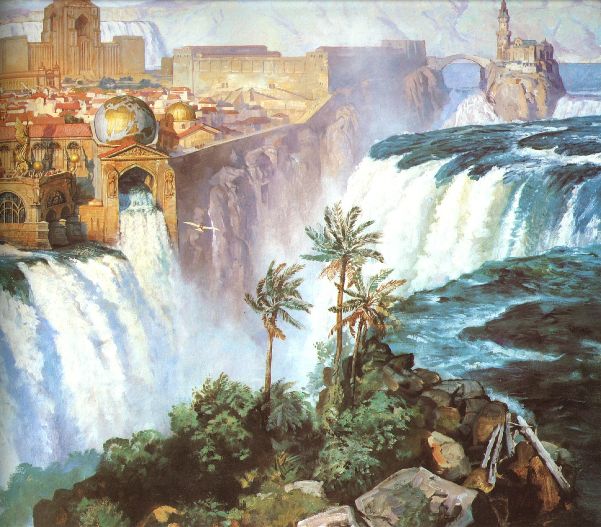 the city, Palma, waterfall, globe, JAMES GURNEY