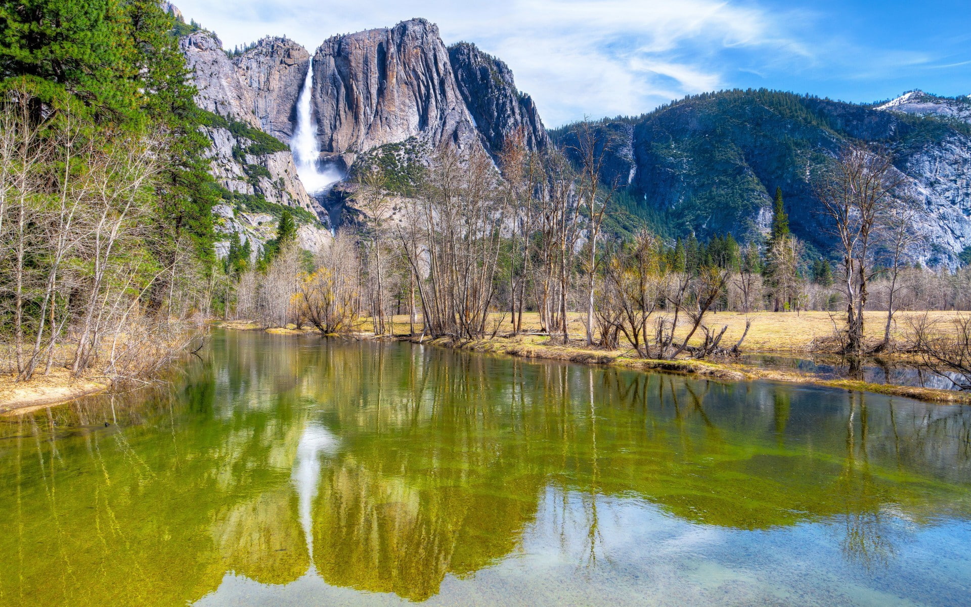 nature, lake, Yosemite National Park, Yosemite Falls, USA, mountains