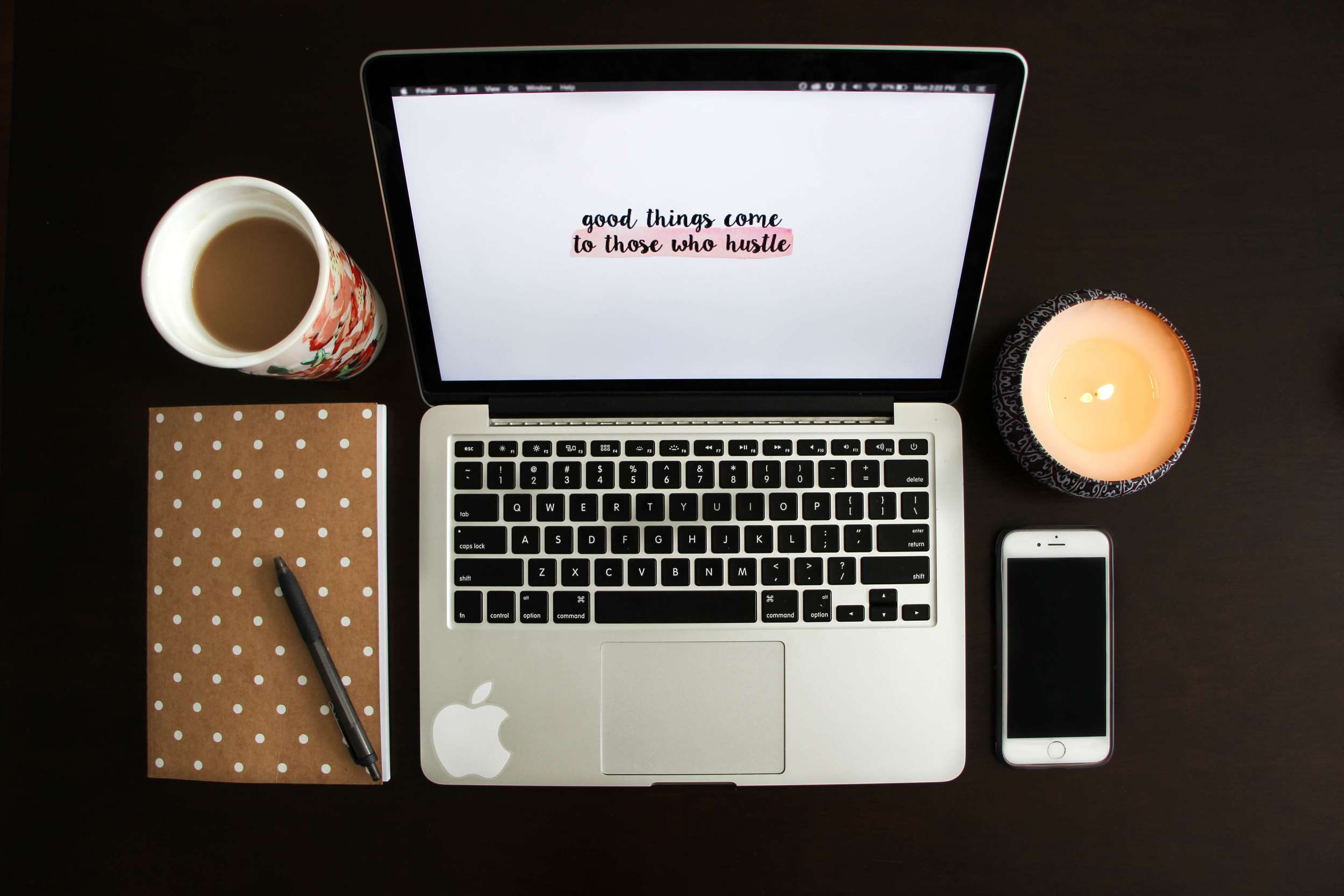 apple, background, caffeine, candle, coffee, computer, desk