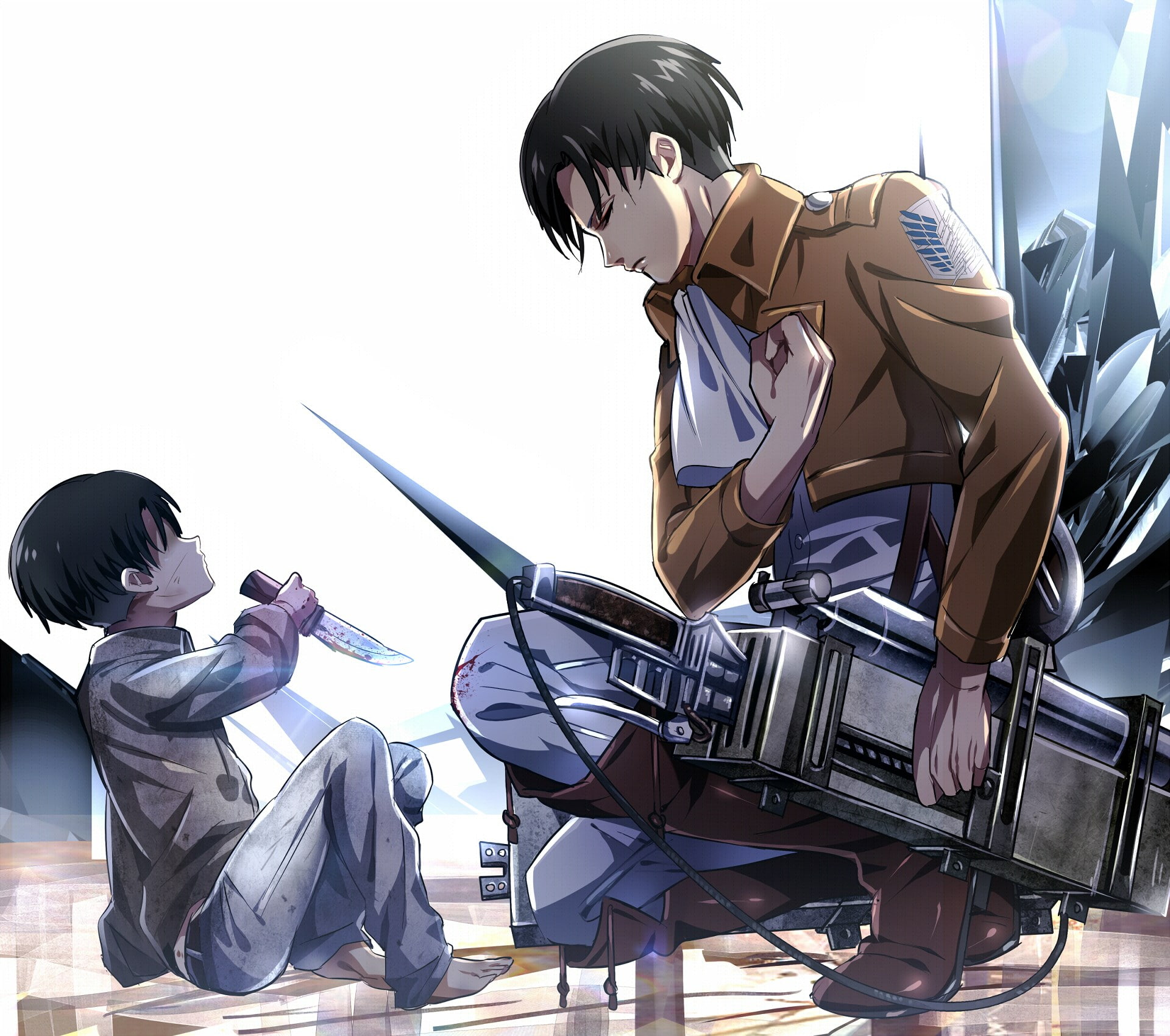 attack on titan, sitting, musical instrument, playing, people
