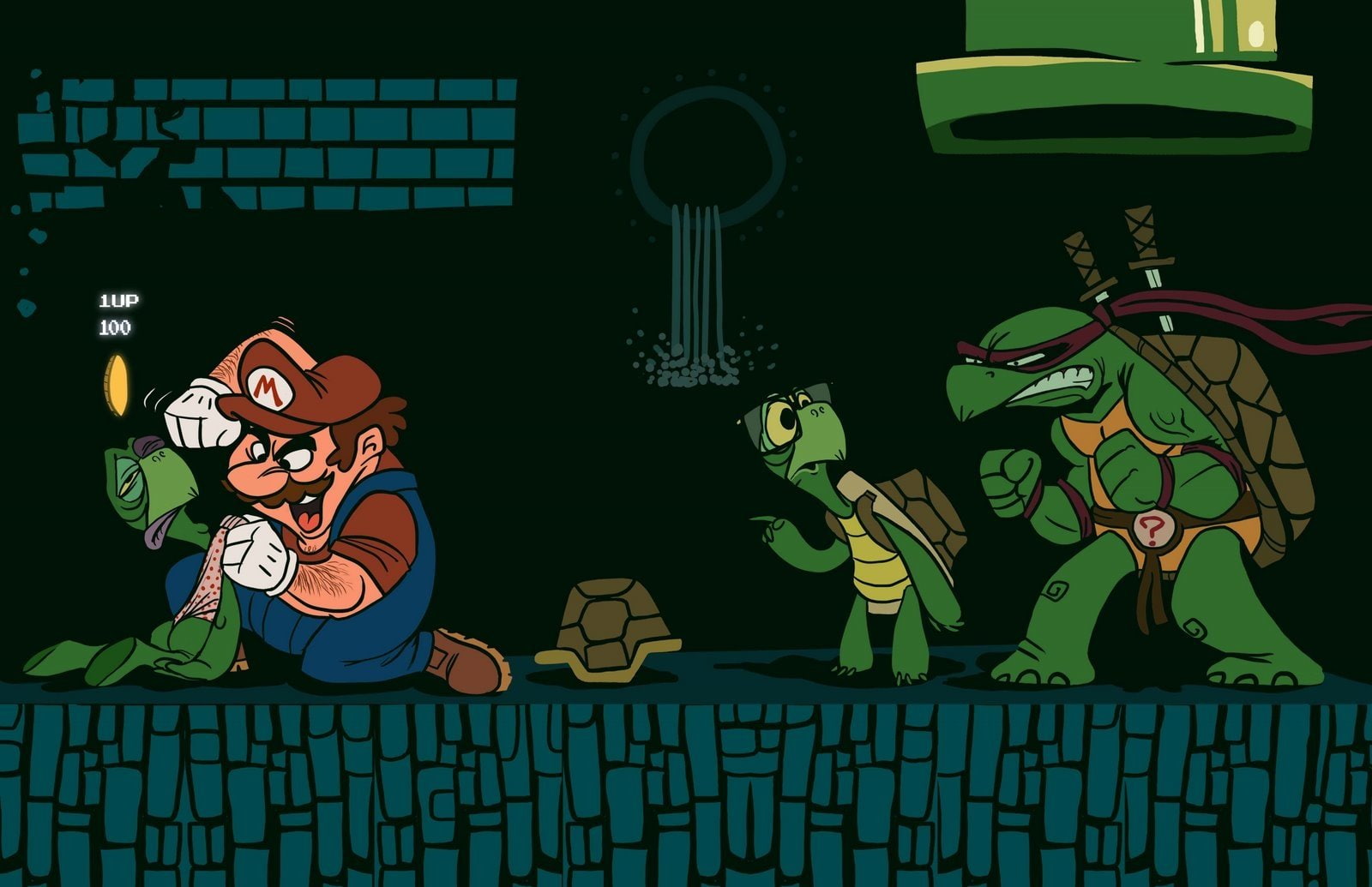 Video Game, Crossover, Mario, Raphael (TMNT), Super Mario Bros.