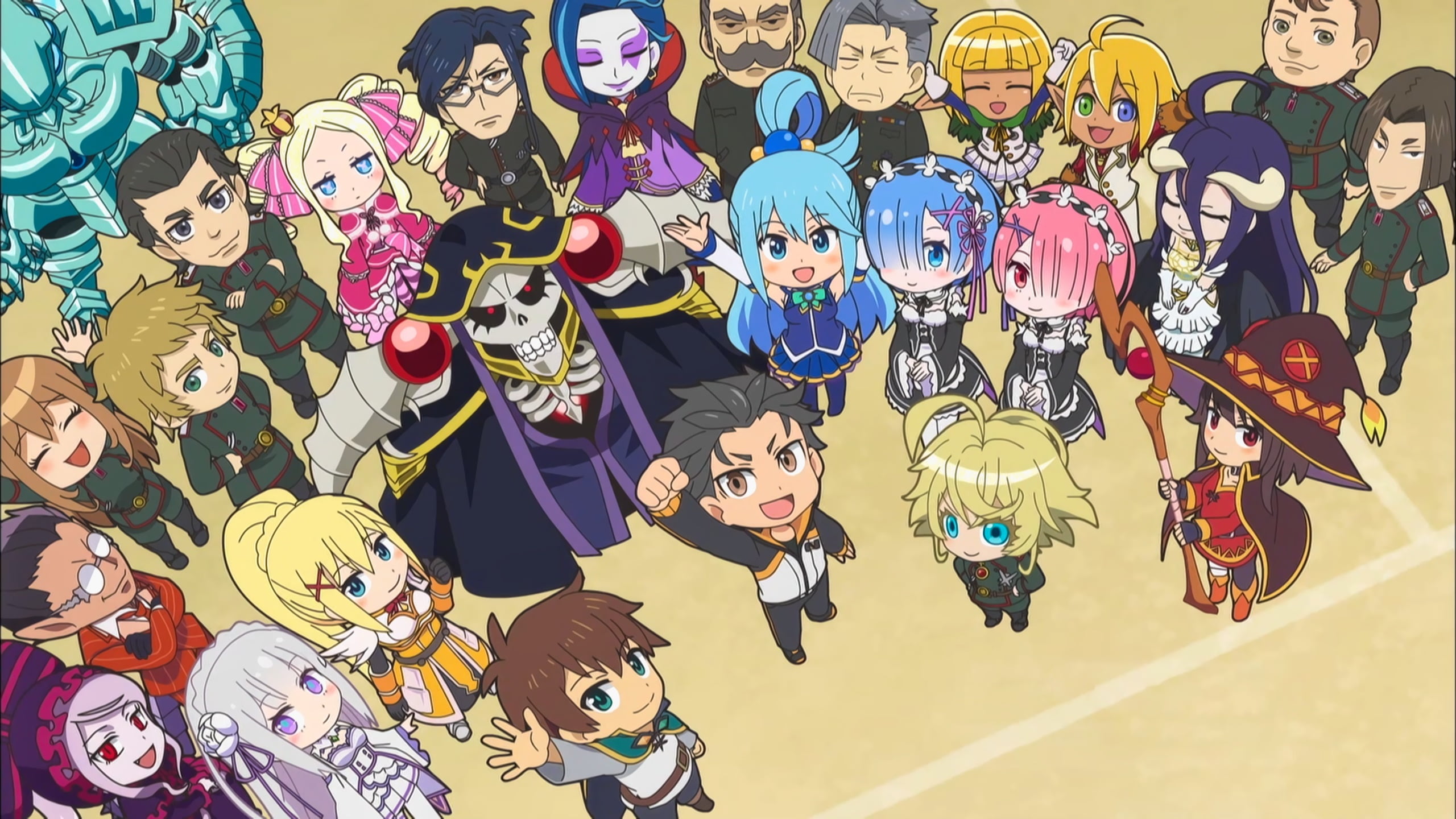 Anime, Isekai Quartet, Ainz Ooal Gown, Albedo (Overlord), Aqua (KonoSuba)