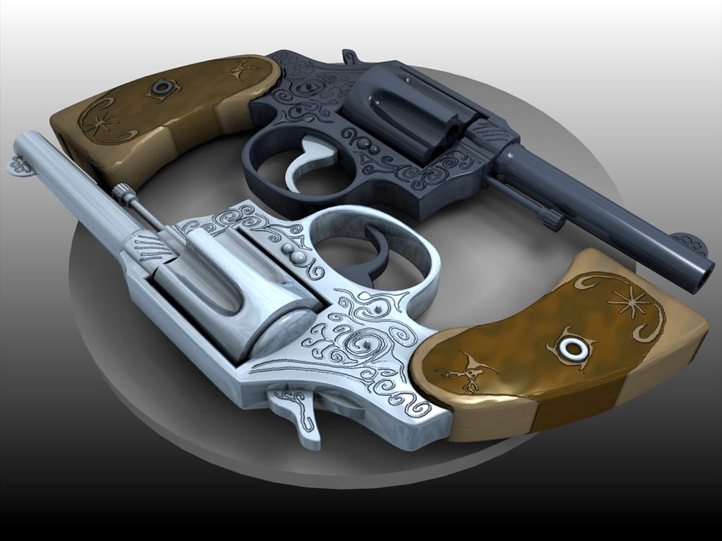 3D Pistols Yin-Yang In The Wild West Abstract 3D and CG HD Art
