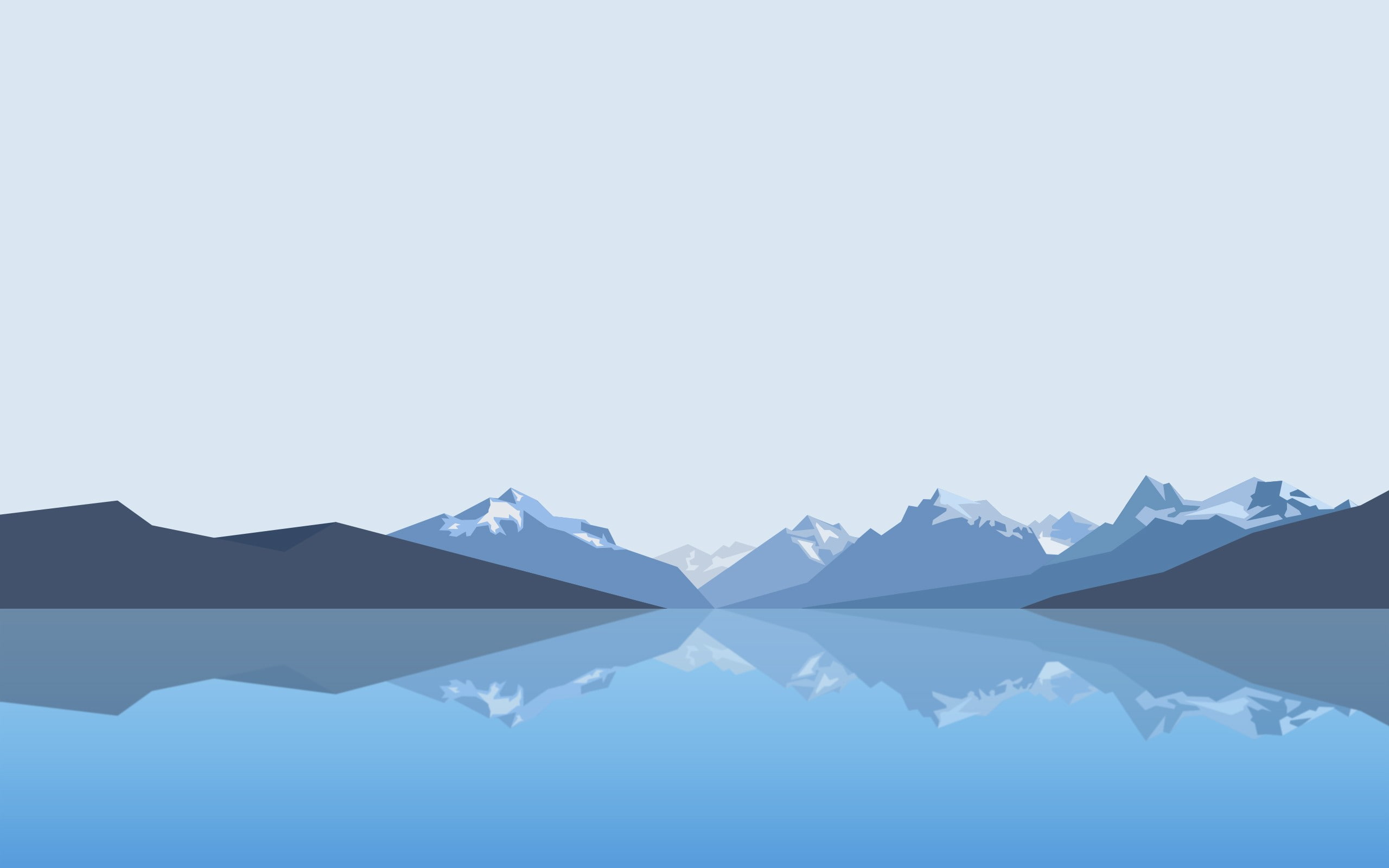 minimalism landscape mountains lake clear sky reflection low poly
