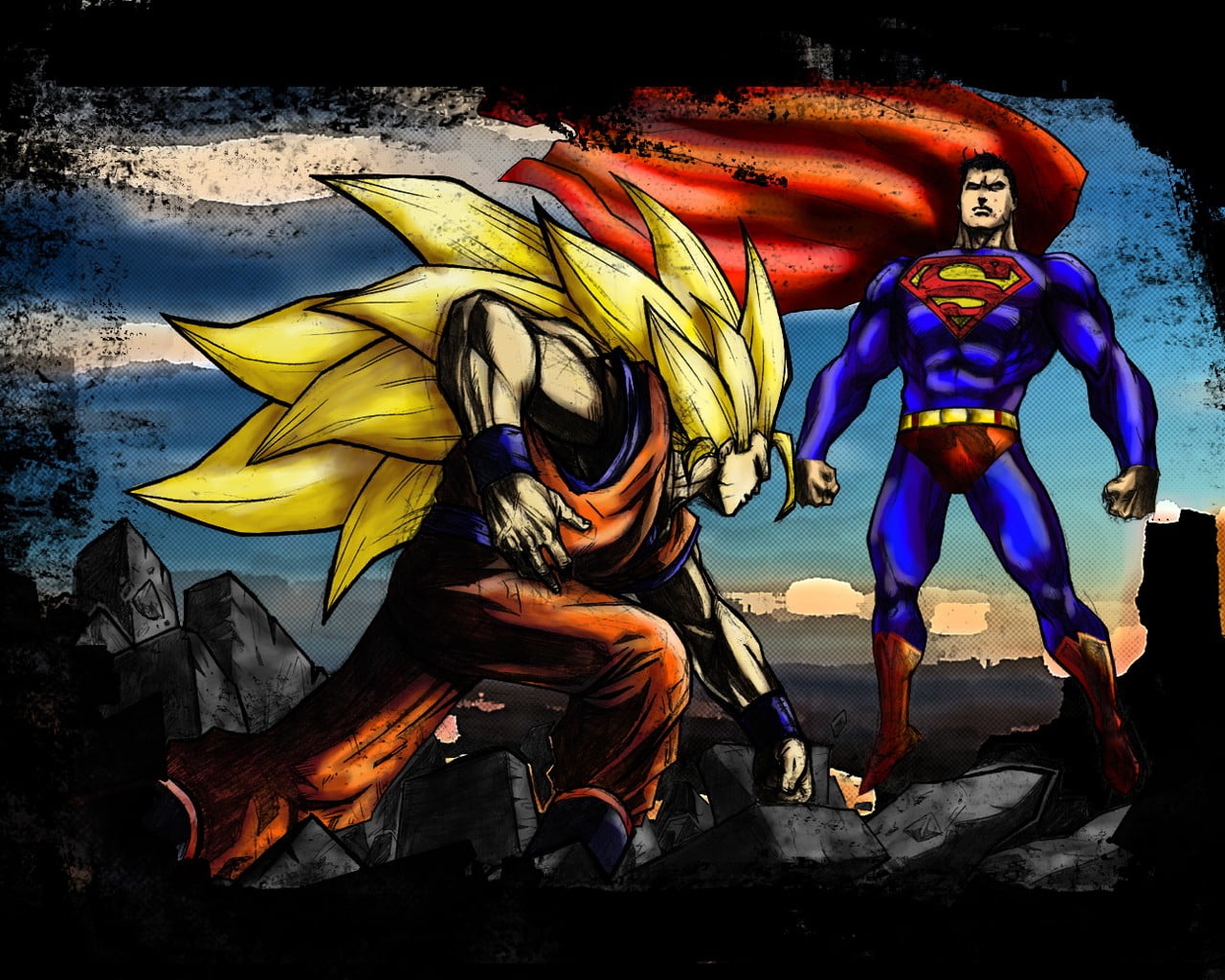 San Goku and Superman wallpaper, Son Goku, fighting, representation