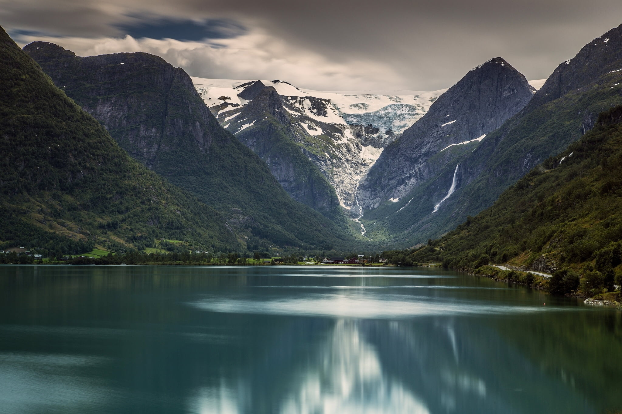 mountains, lake, Norway, Stryn, The Briksdal Glacier, Jostedalsbreen National Park