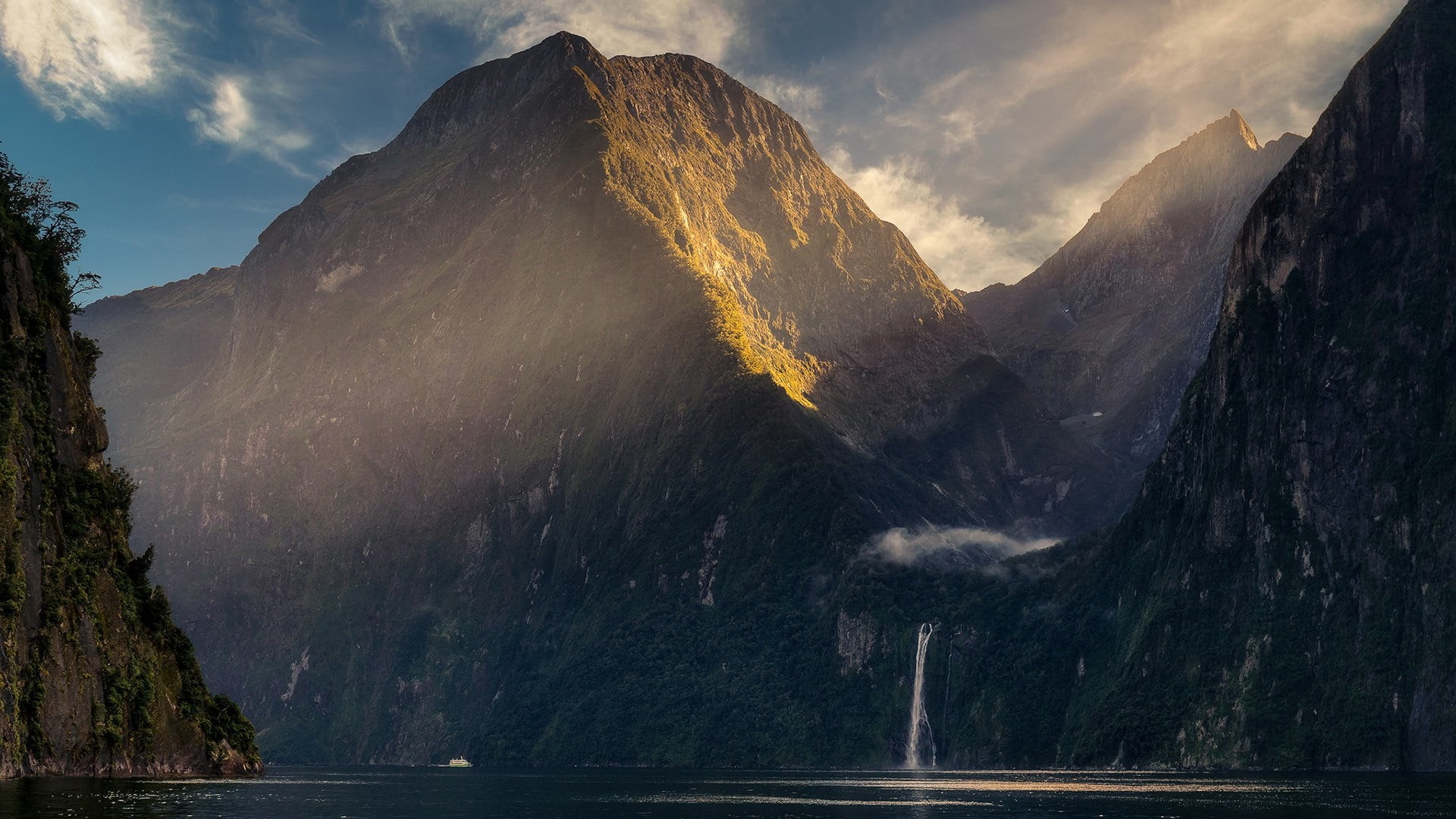 nature, mountain, sky, waterfall, wilderness, milford sound