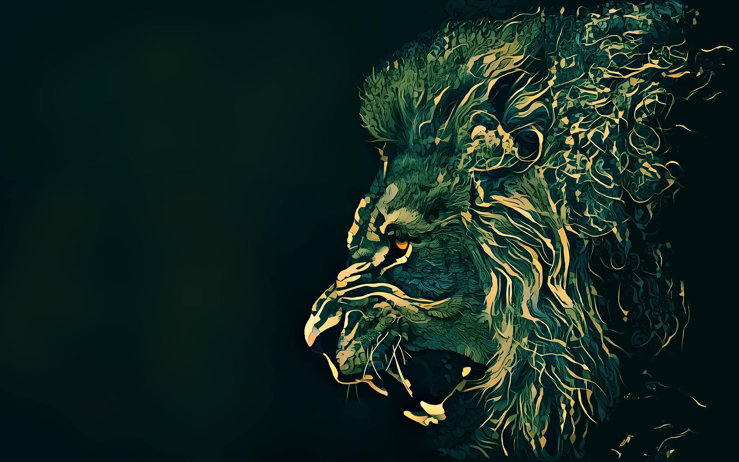 lion digital wallpaper, artwork, wildlife, studio shot, black background
