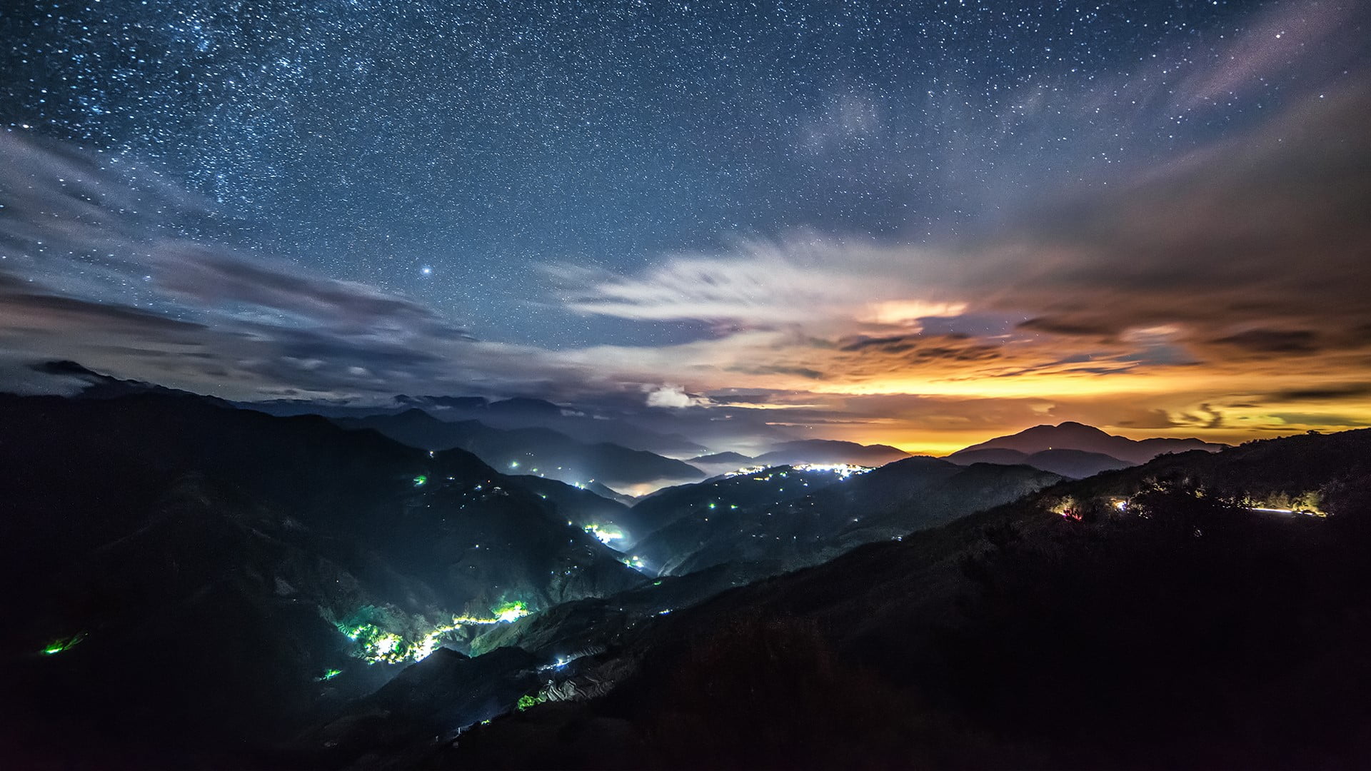 mountain ranges, hehuanshan, mountains, Taiwan, night, sky, star - space