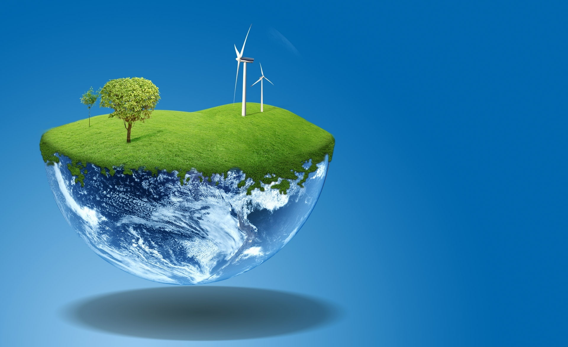 Go Green, windmill and earth, Aero, Creative, Nature, green nature