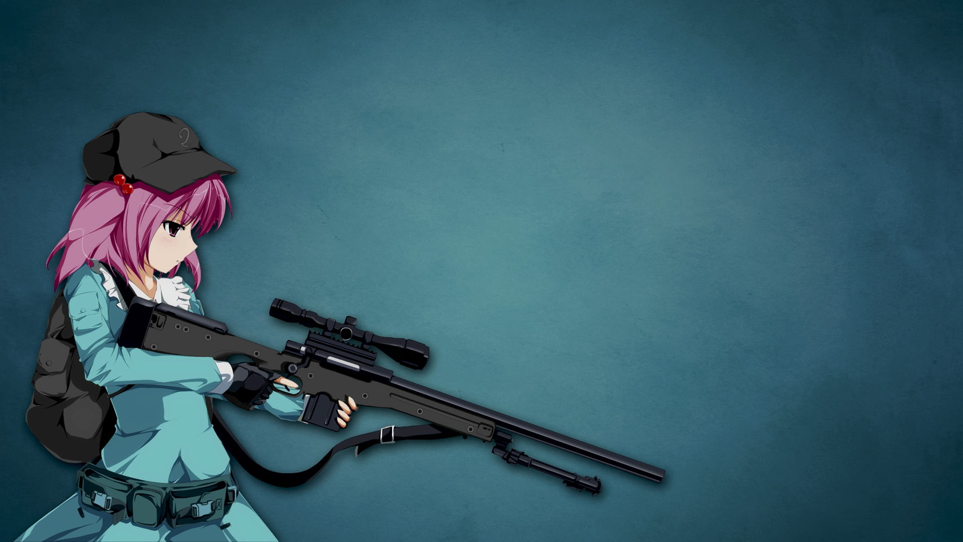 woman holding AWP anime character illustration, gun, sniper rifle
