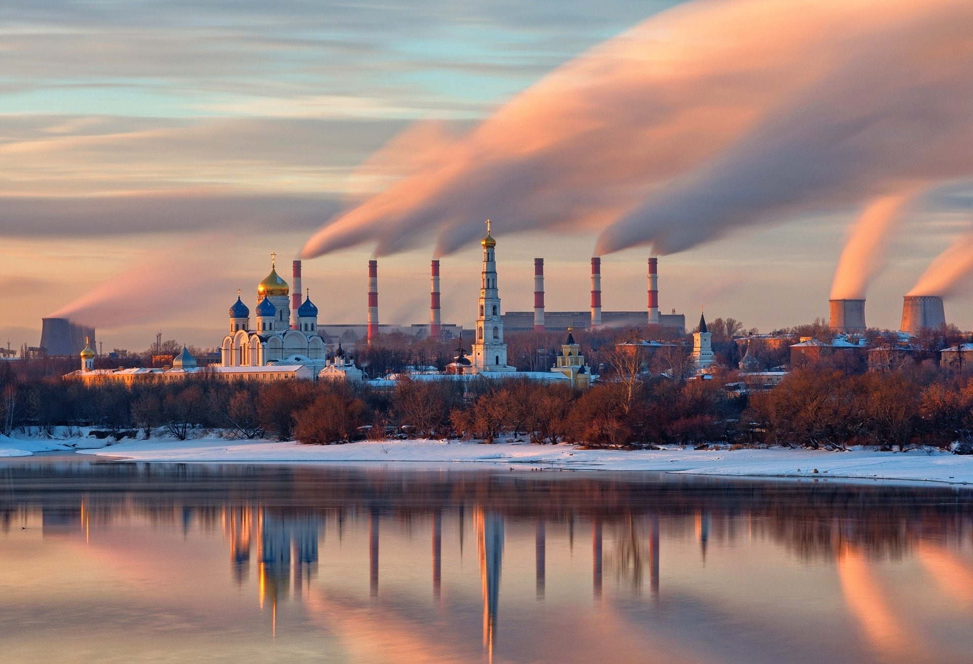 Man Made, Power Plant, Nuclear Plant, Reflection, Russia, Smoke