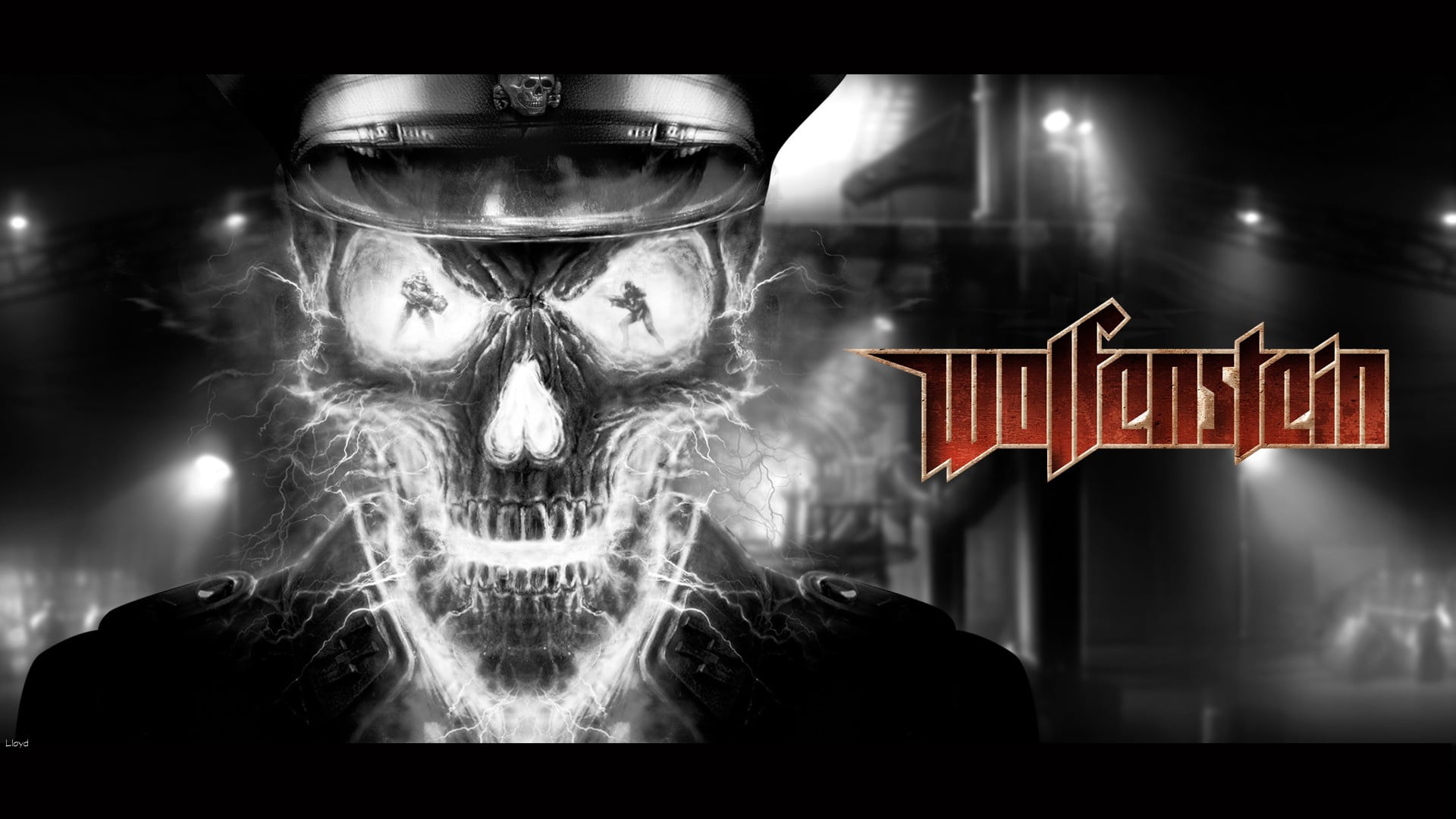 Wolfenstein digital wallpaper, video games, skull, front view